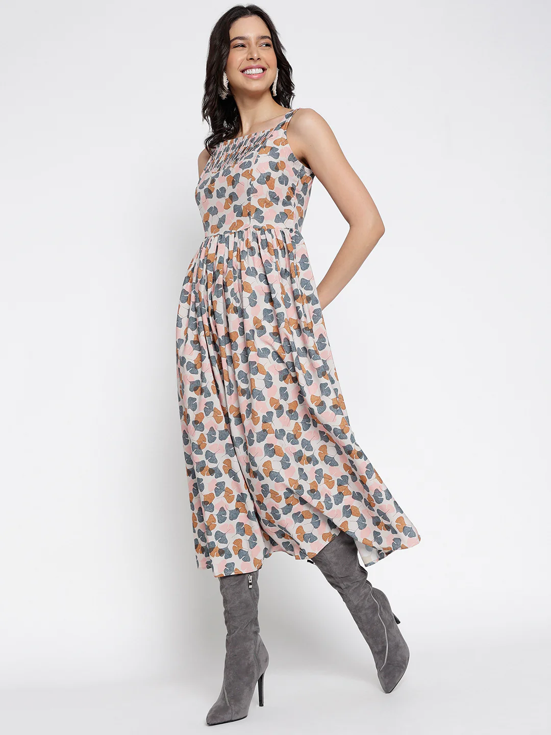 Women Pink Silky Crepe Midi Dress - Image 5