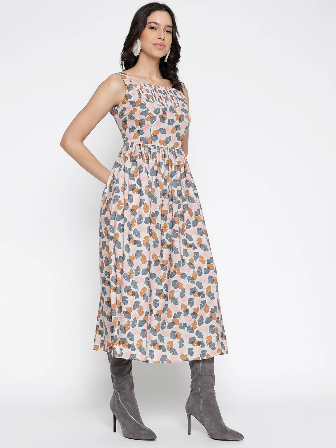Women Pink Silky Crepe Midi Dress - Image 6