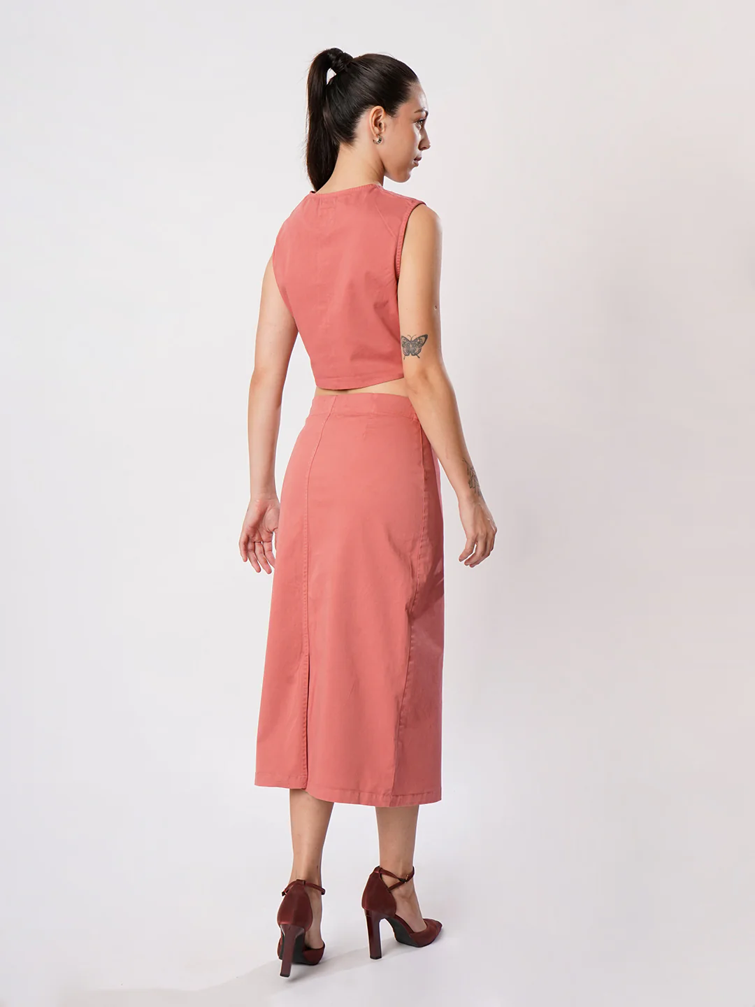 Women Pink Sleeve less top and Skirt Coord Set - Image 5