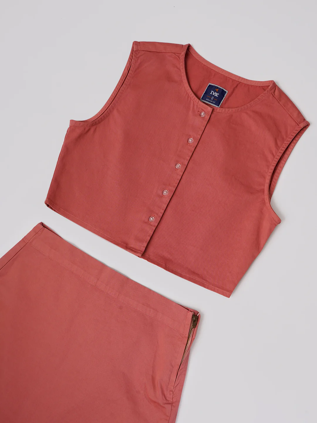 Women Pink Sleeve less top and Skirt Coord Set - Image 6