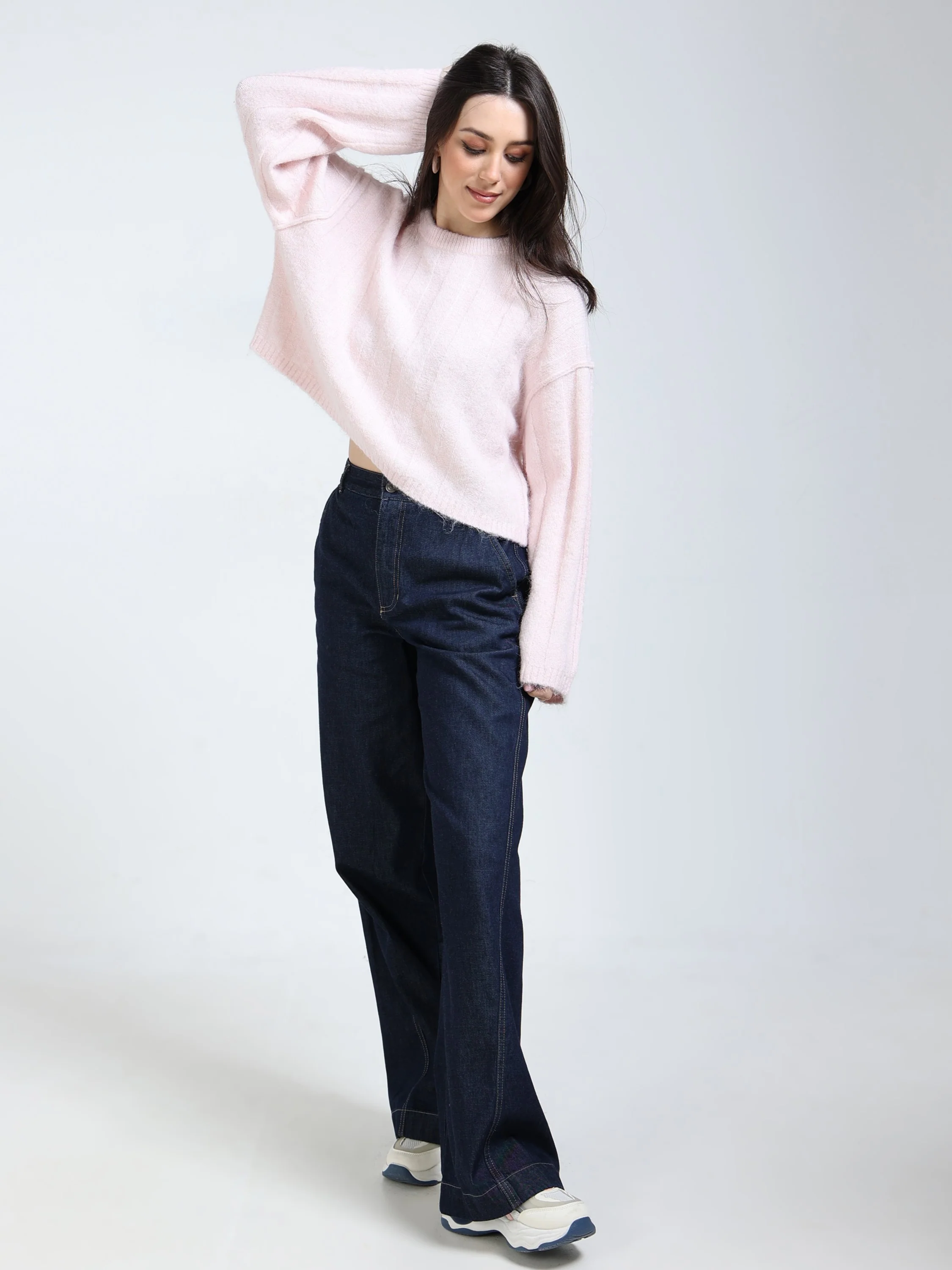 Women Pink Drop Shoulder Sweater - Image 2