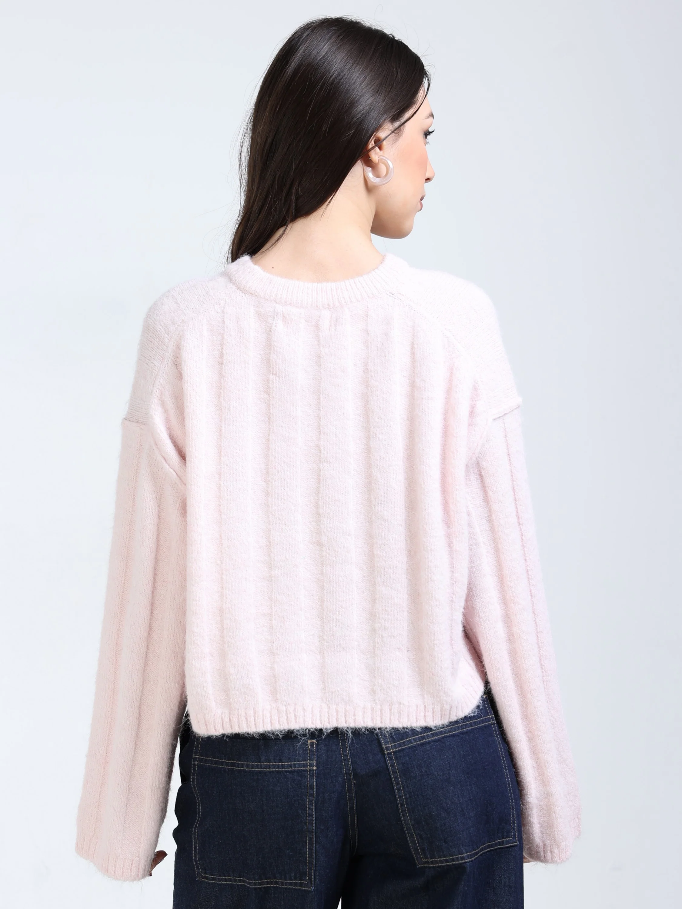 Women Pink Drop Shoulder Sweater - Image 3