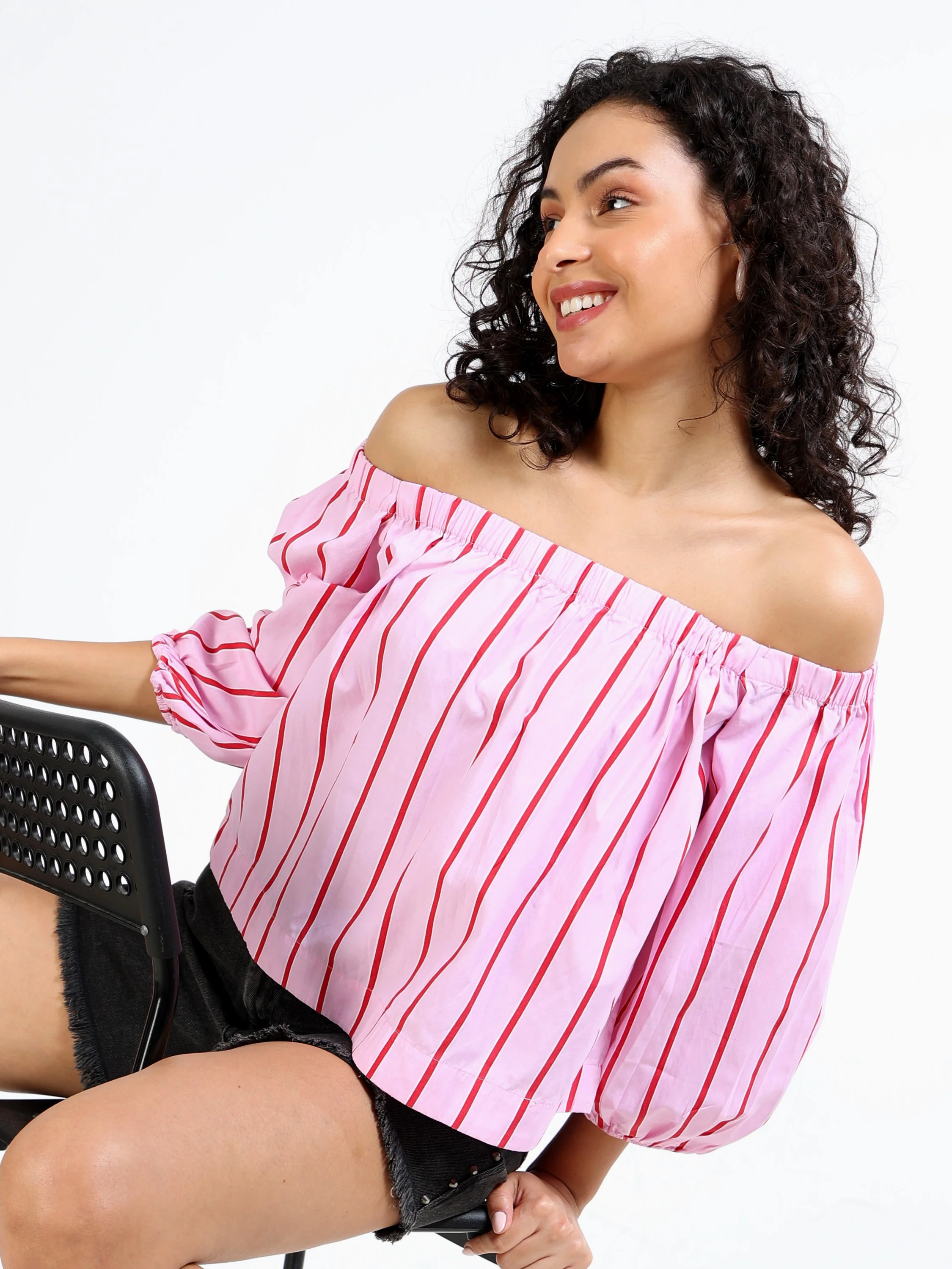 Women Pink Off Shoulder Top - Image 5