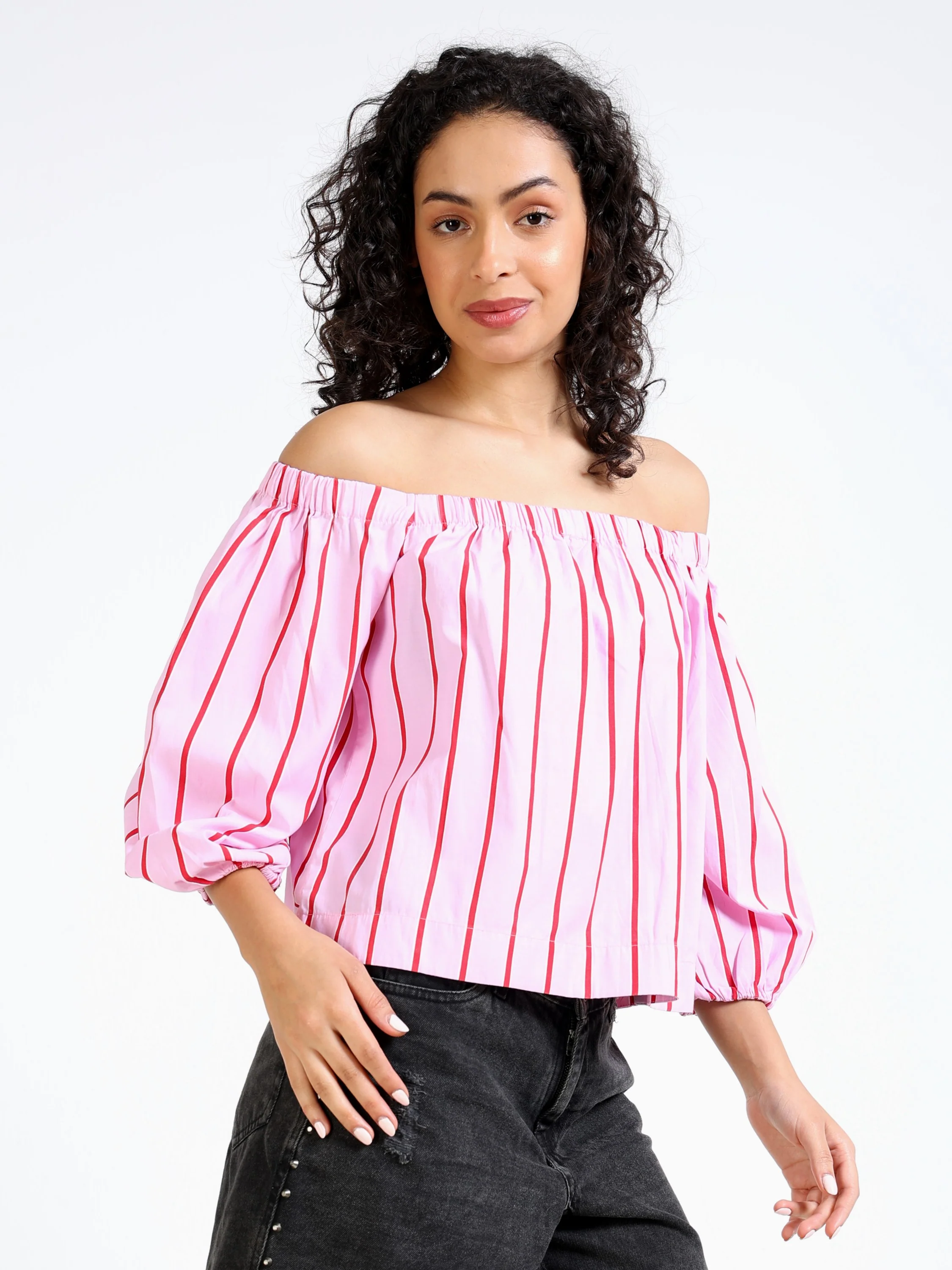 Women Pink Off Shoulder Top - Image 6
