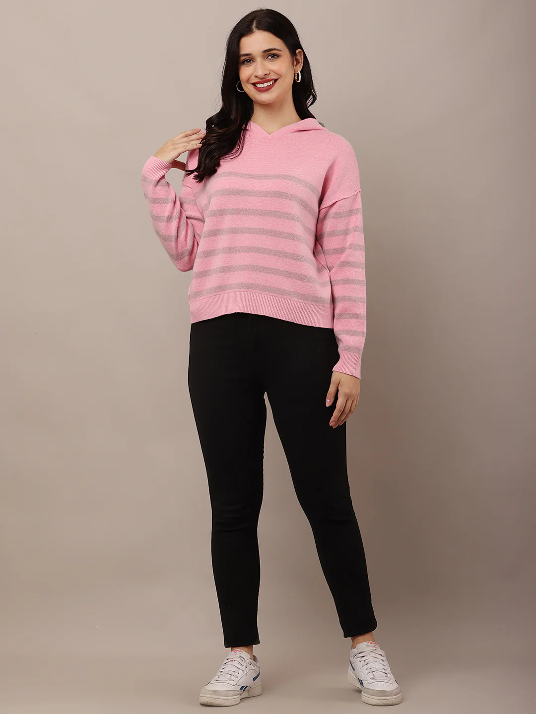 Women Pink Striped Sweatshirt - Image 3