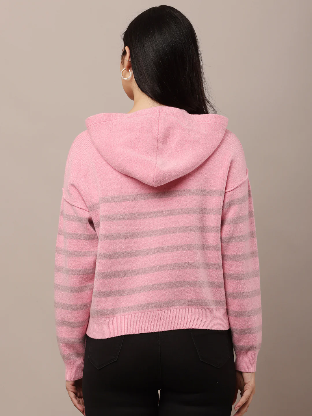 Women Pink Striped Sweatshirt - Image 4