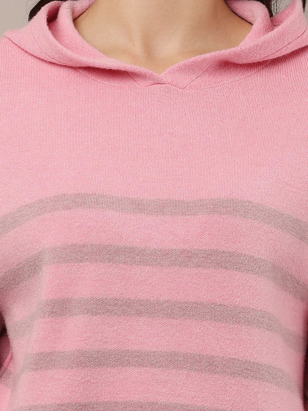 Women Pink Striped Sweatshirt - Image 5