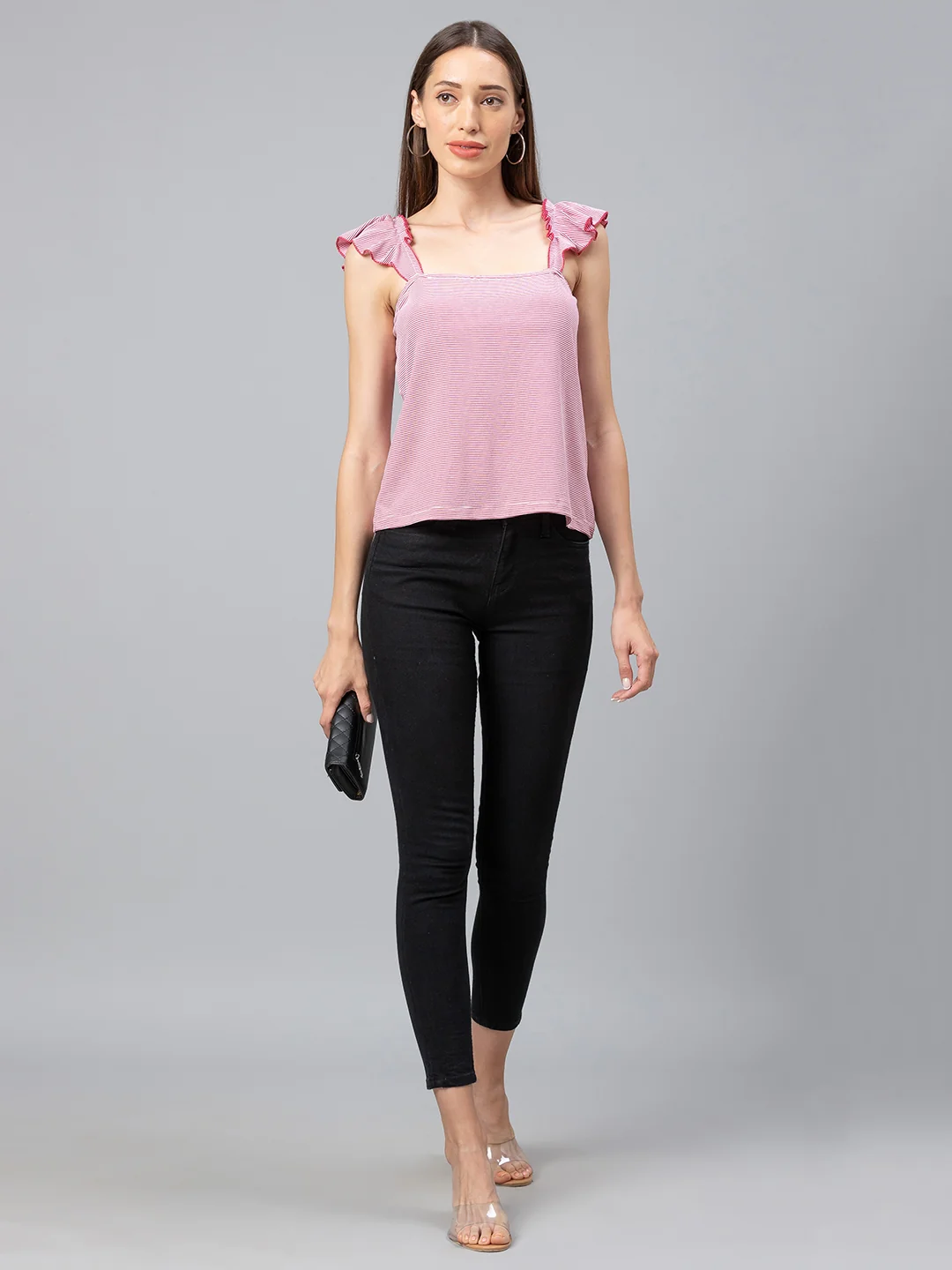 Women Pink Striped Top - Image 2