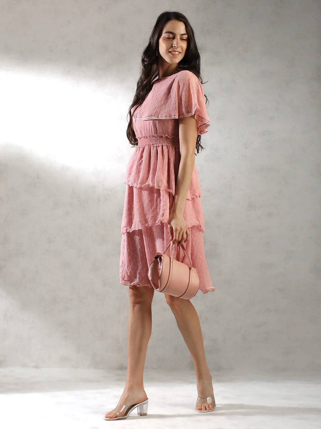 Women Pink Textured Dress - Image 3