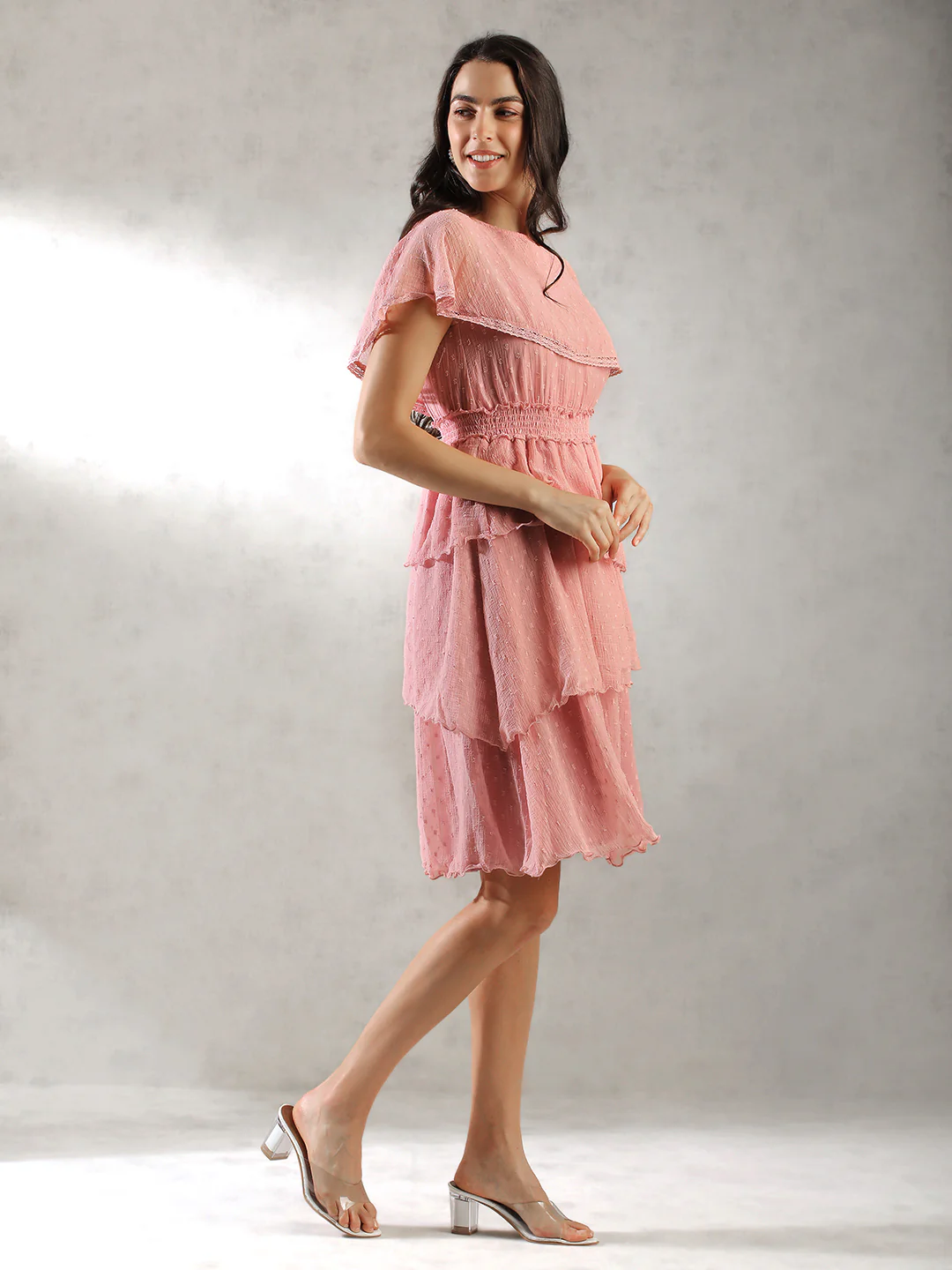 Women Pink Textured Dress - Image 6