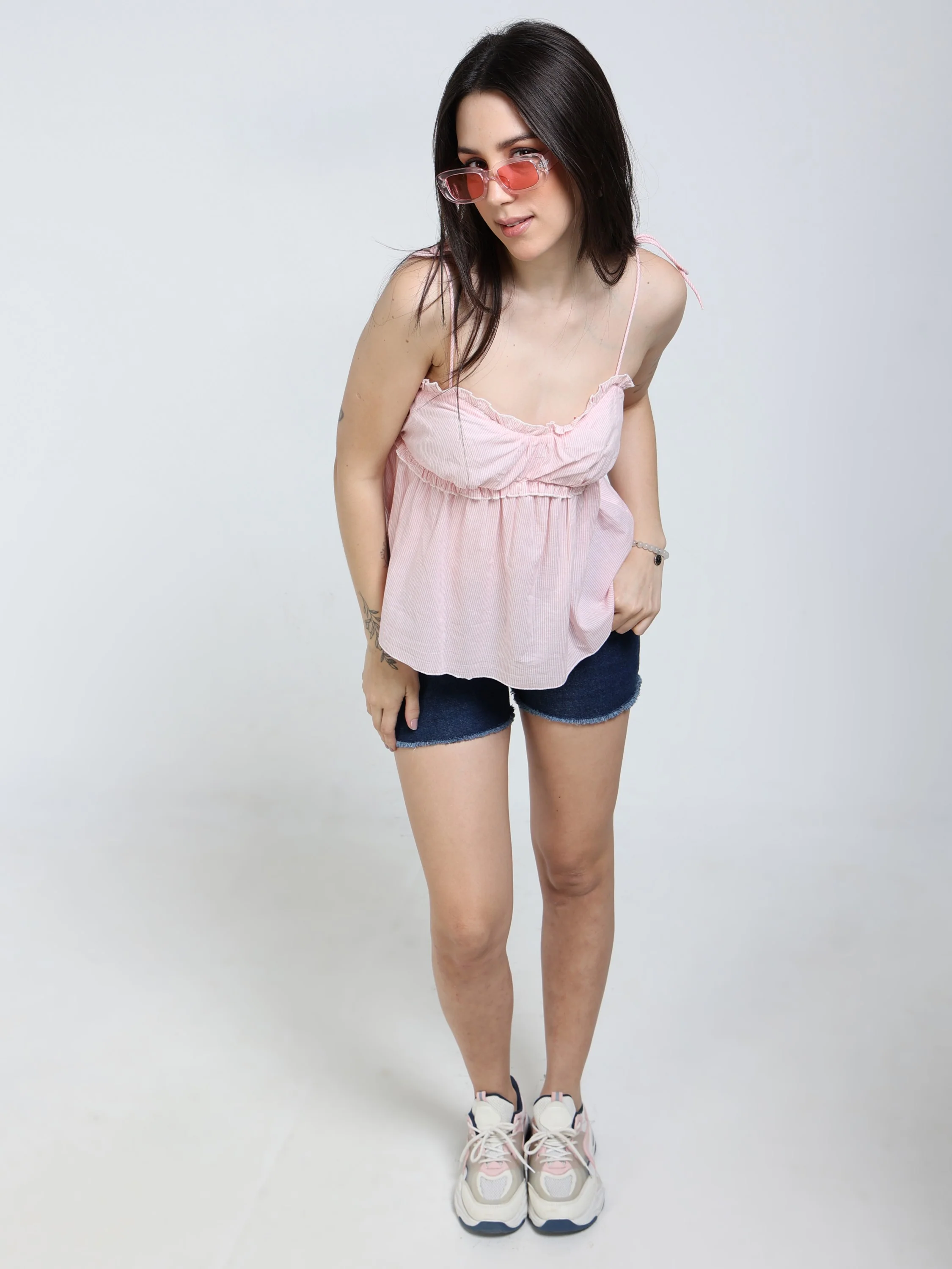 Women Pink Pleated Neck Top - Image 2
