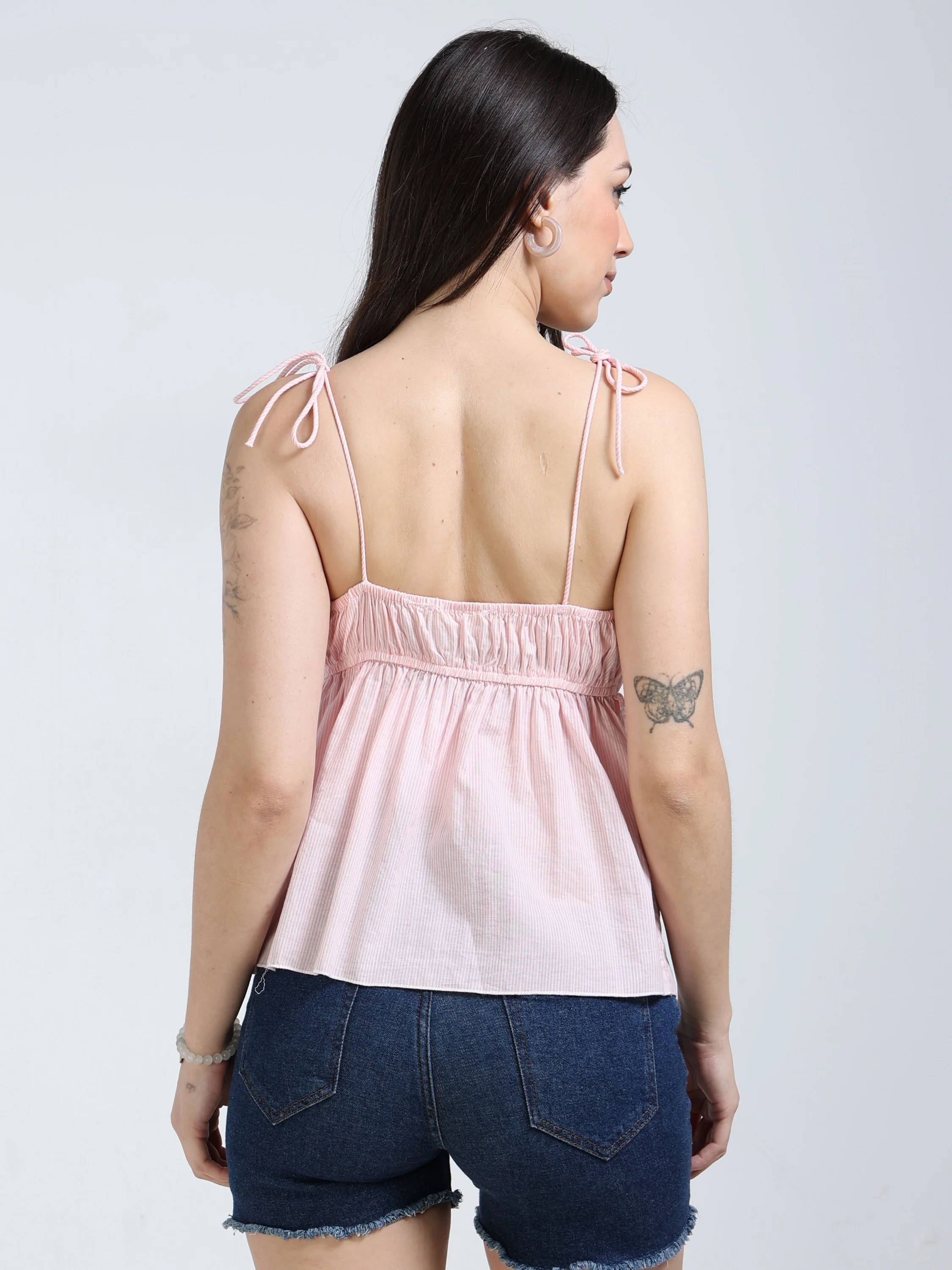 Women Pink Pleated Neck Top - Image 3