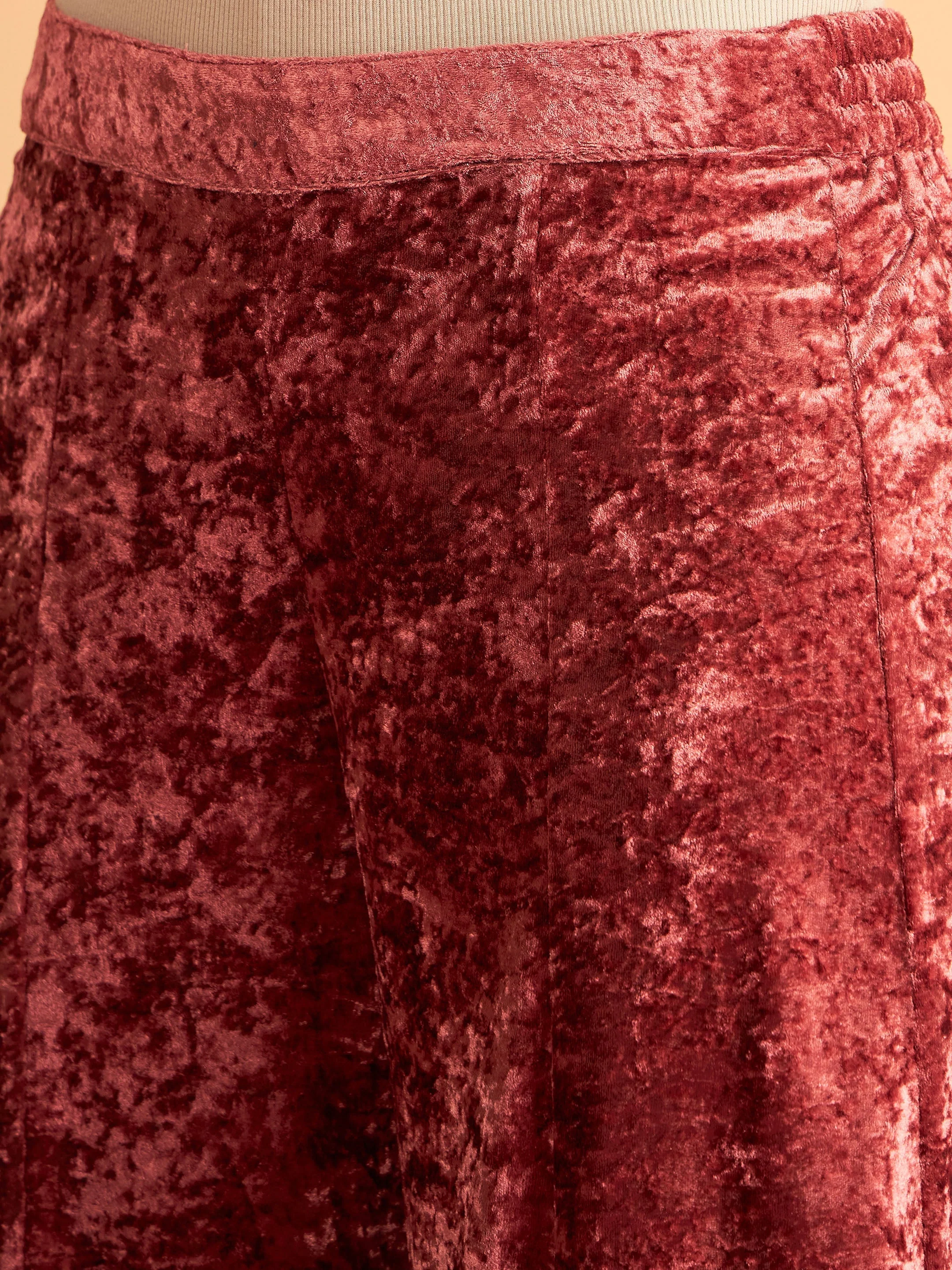 Women Pink Velvet Palazzo Pants - Image 4