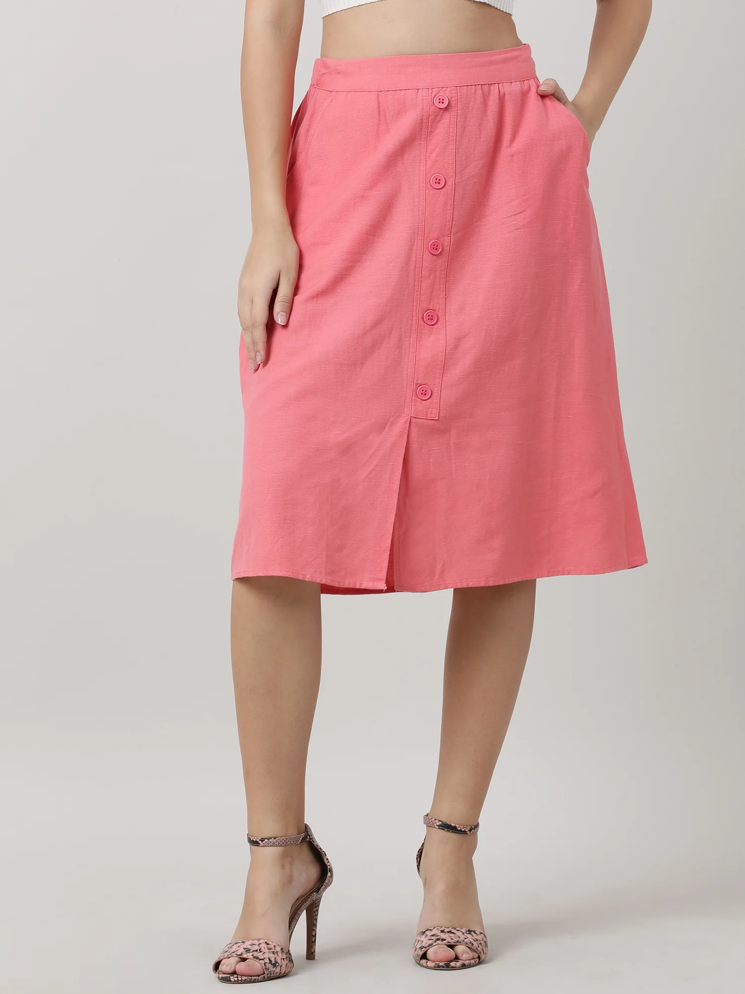 Women Pink With Pocket Midi Skirt - Image 3