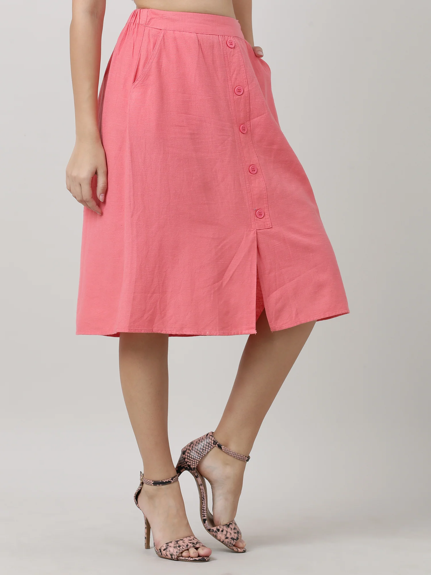 Women Pink With Pocket Midi Skirt - Image 4