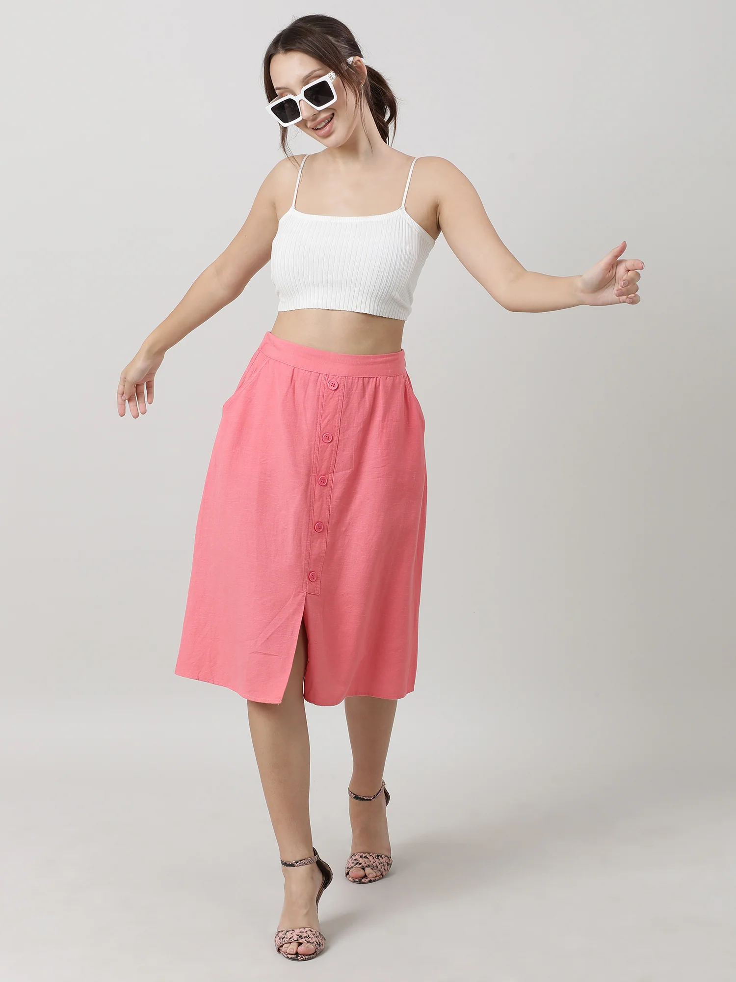 Women Pink With Pocket Midi Skirt - Image 7