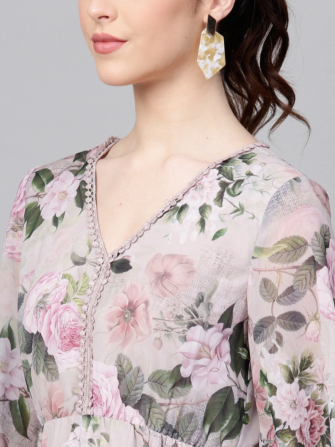 Women Pista Green Floral V-Neck Maxi - Image 5
