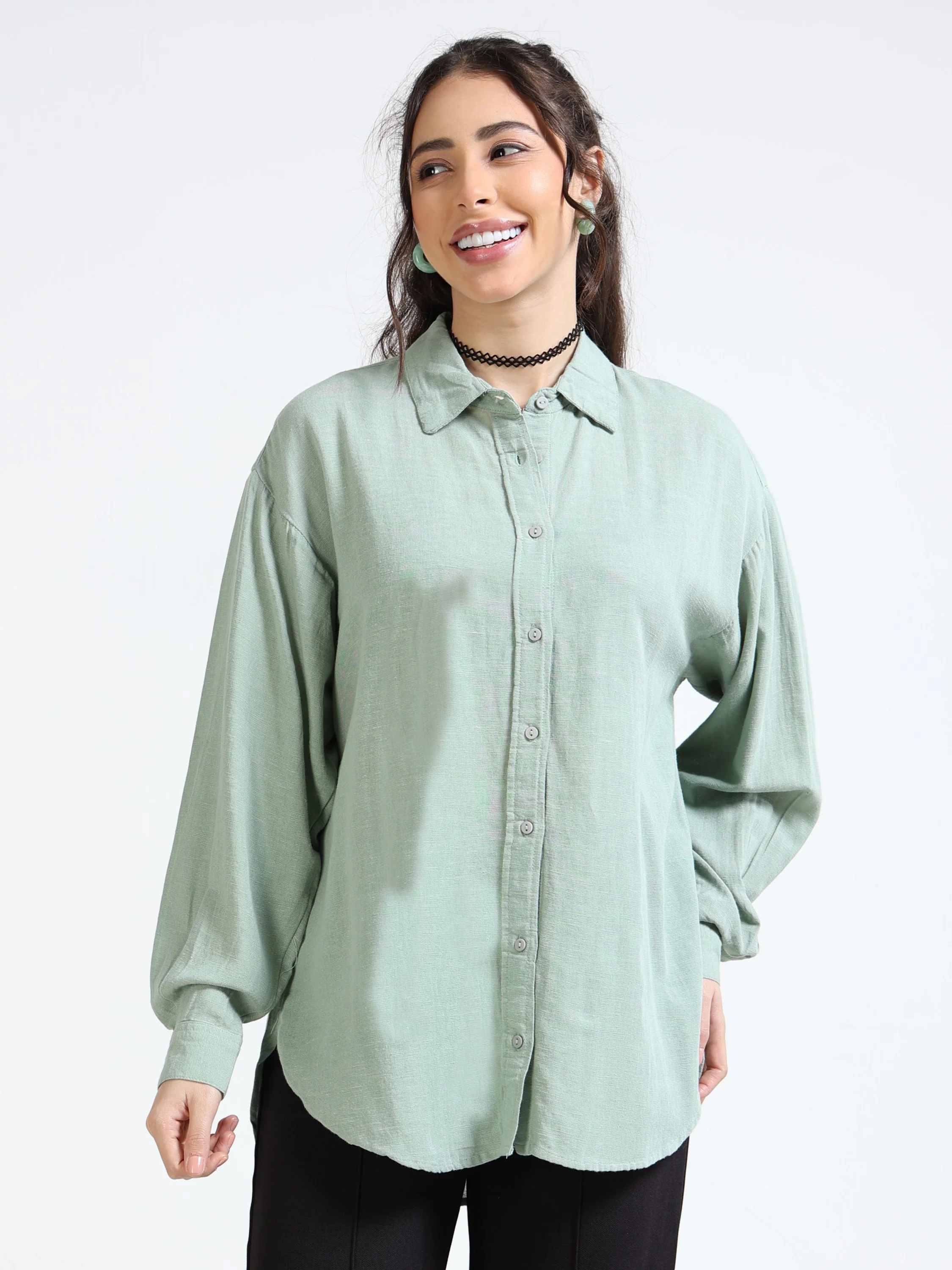 Women Pistachio Oversized Shirt - Image 2