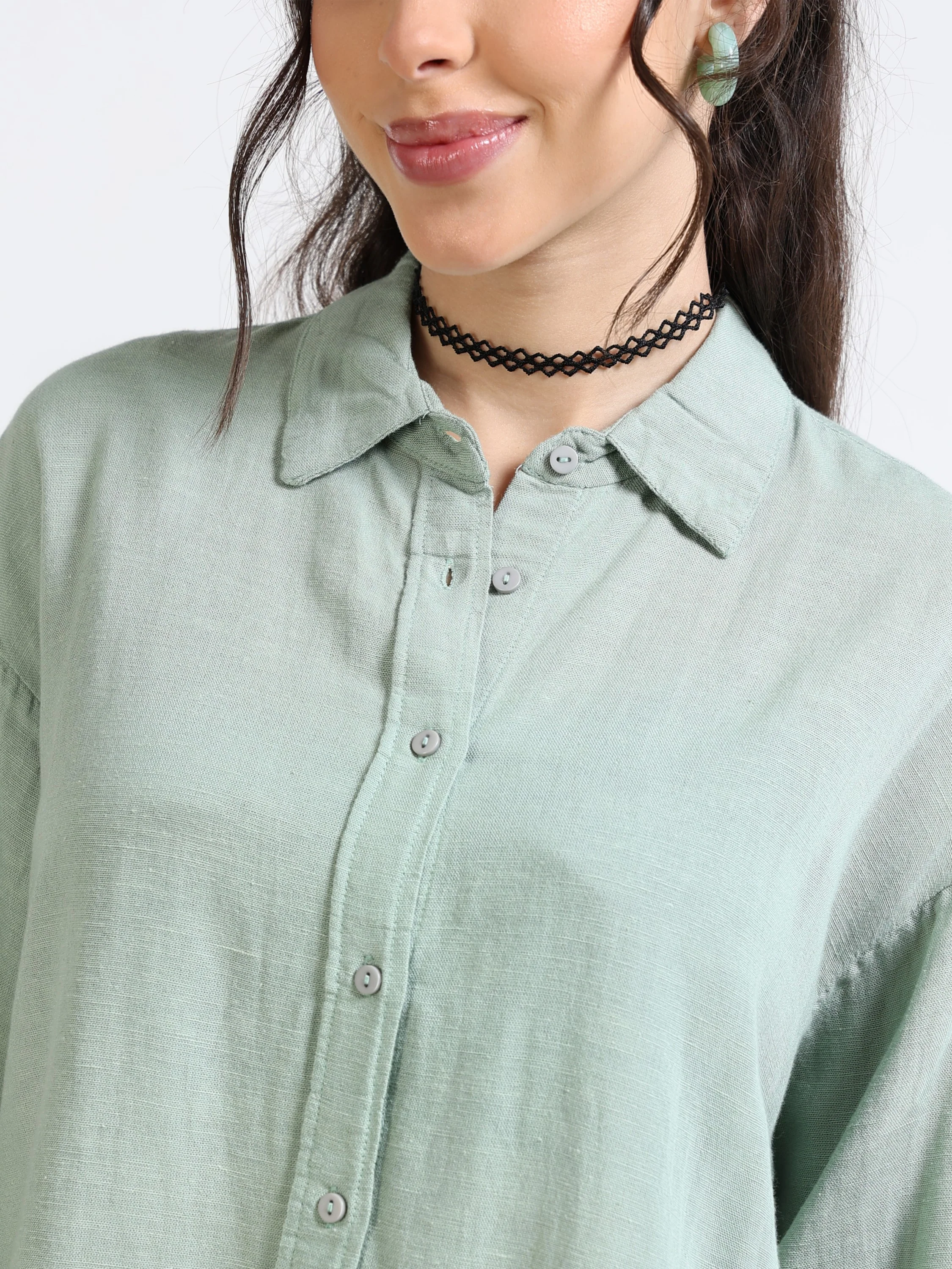 Women Pistachio Oversized Shirt - Image 4