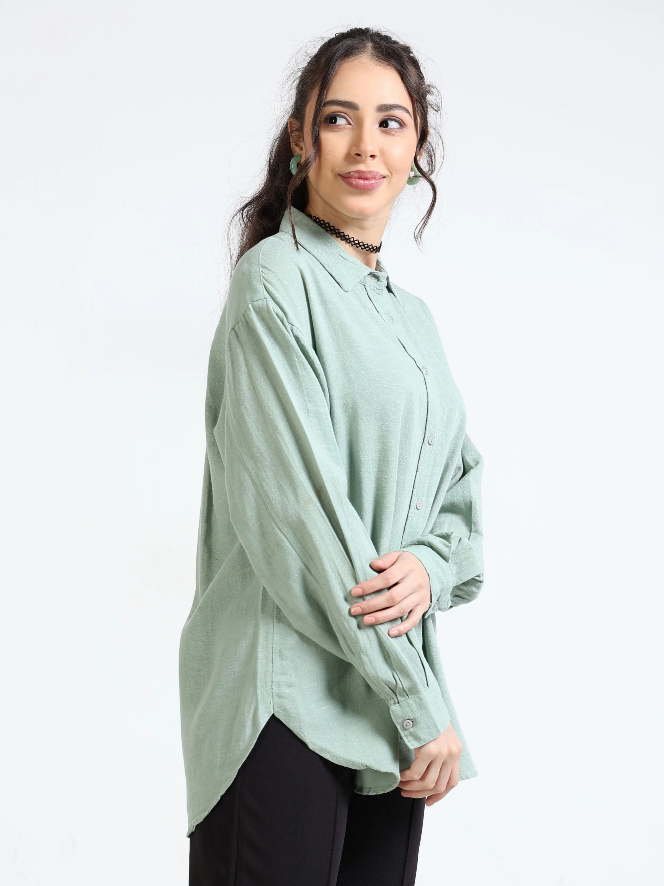Women Pistachio Oversized Shirt - Image 5