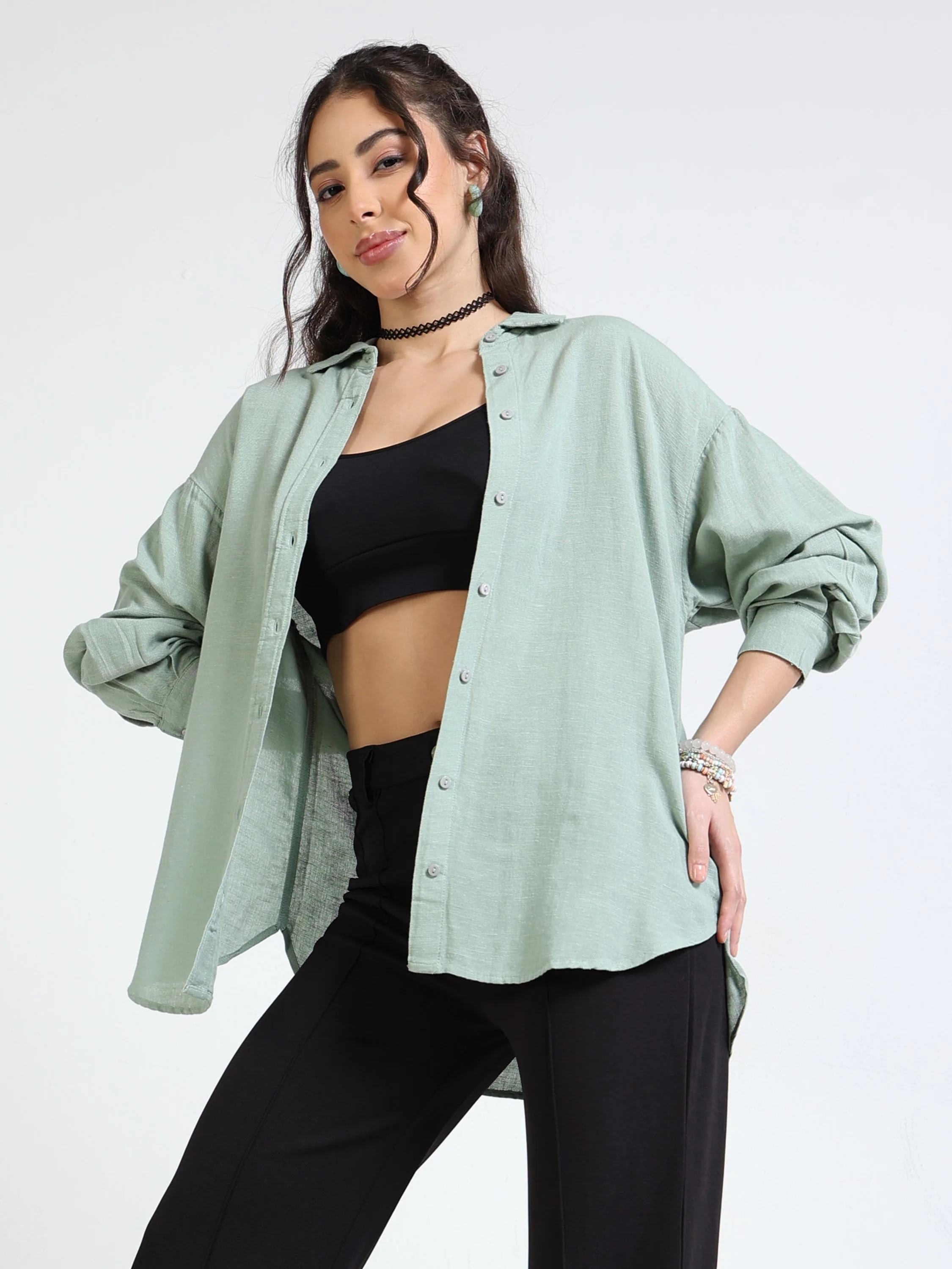 Women Pistachio Oversized Shirt - Image 6