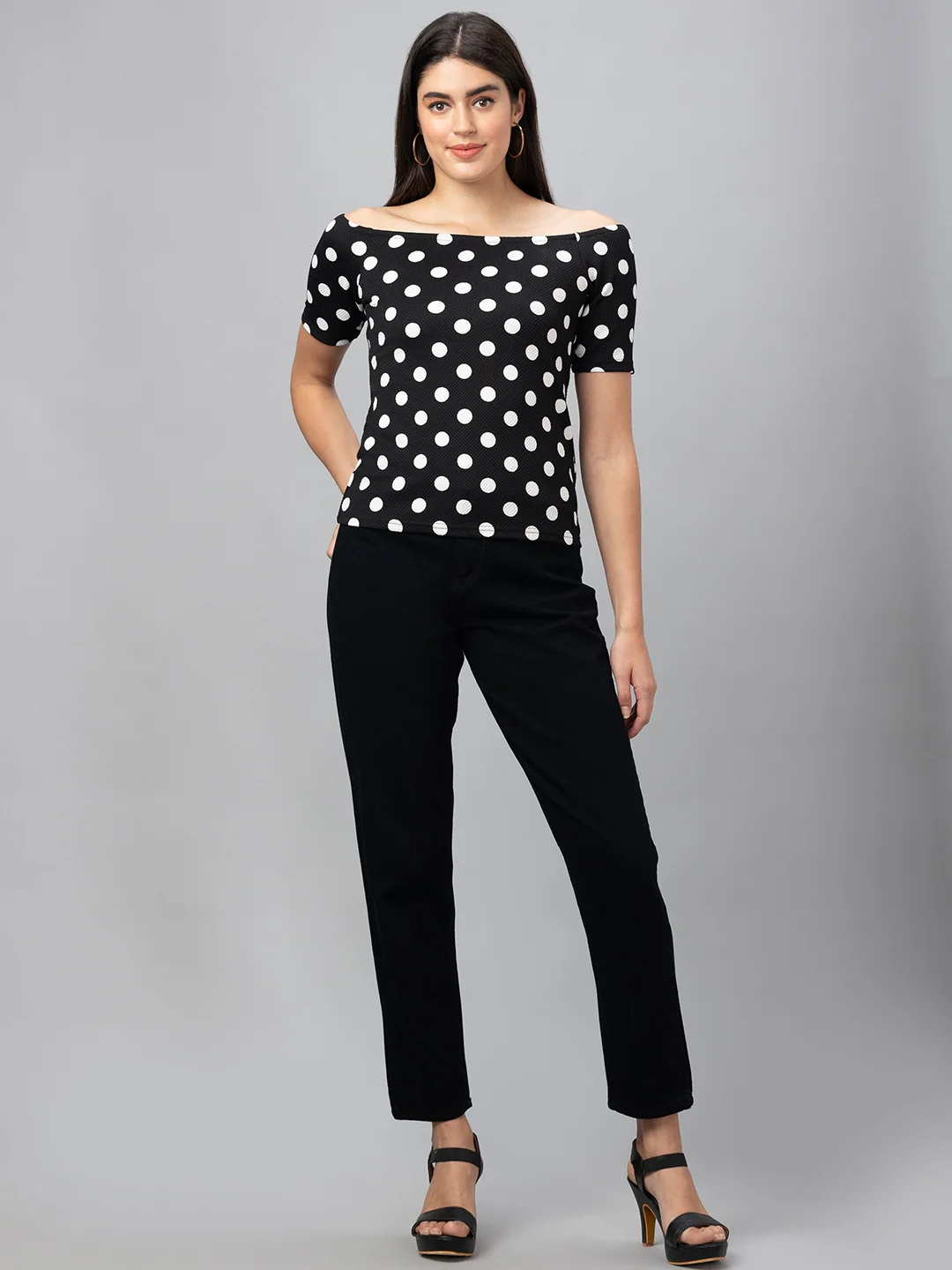 Women Polka Dot Off-Shoulder Top - Image 2