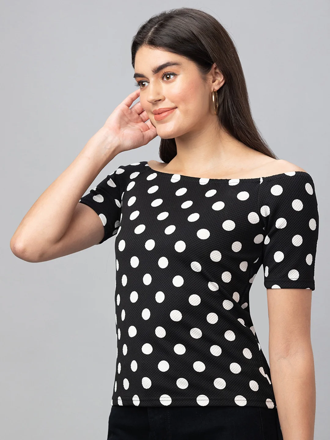 Women Polka Dot Off-Shoulder Top - Image 4