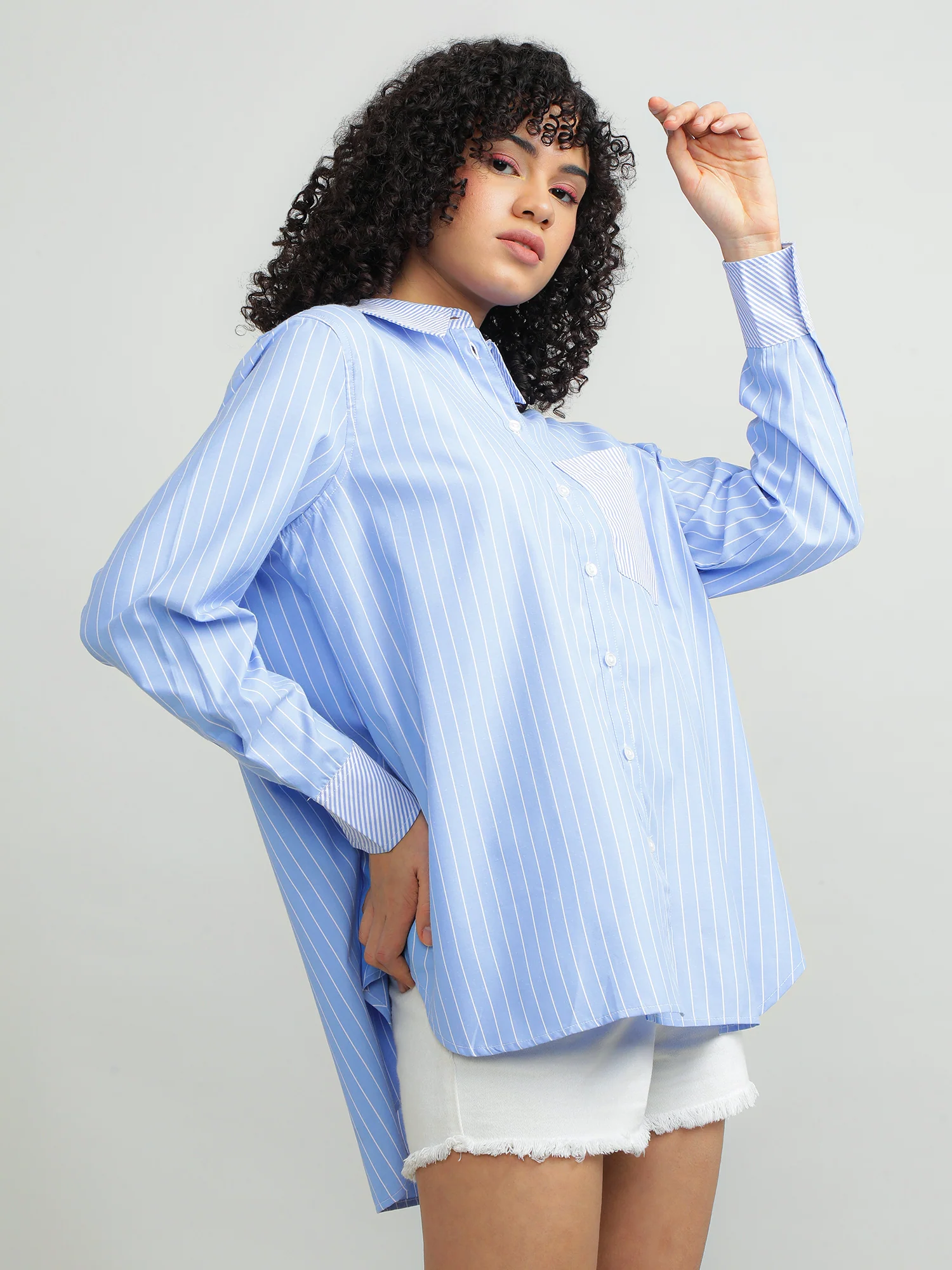 Women Polyester Blue Smart Shirt - Image 3