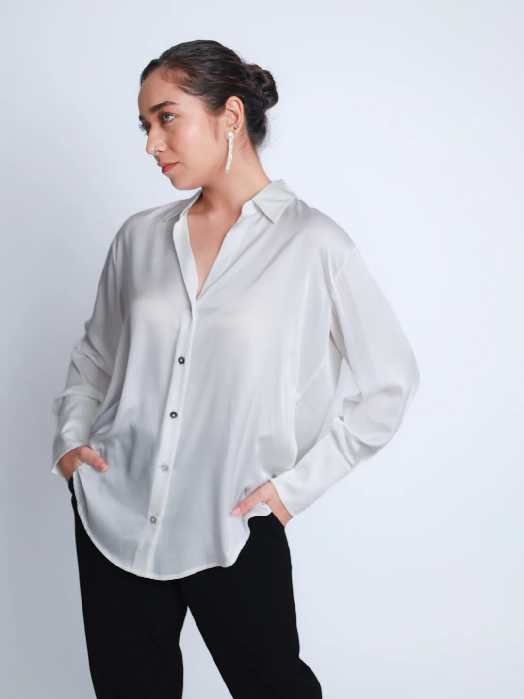 Women Premium Satin Party Wear Shirt - Image 2