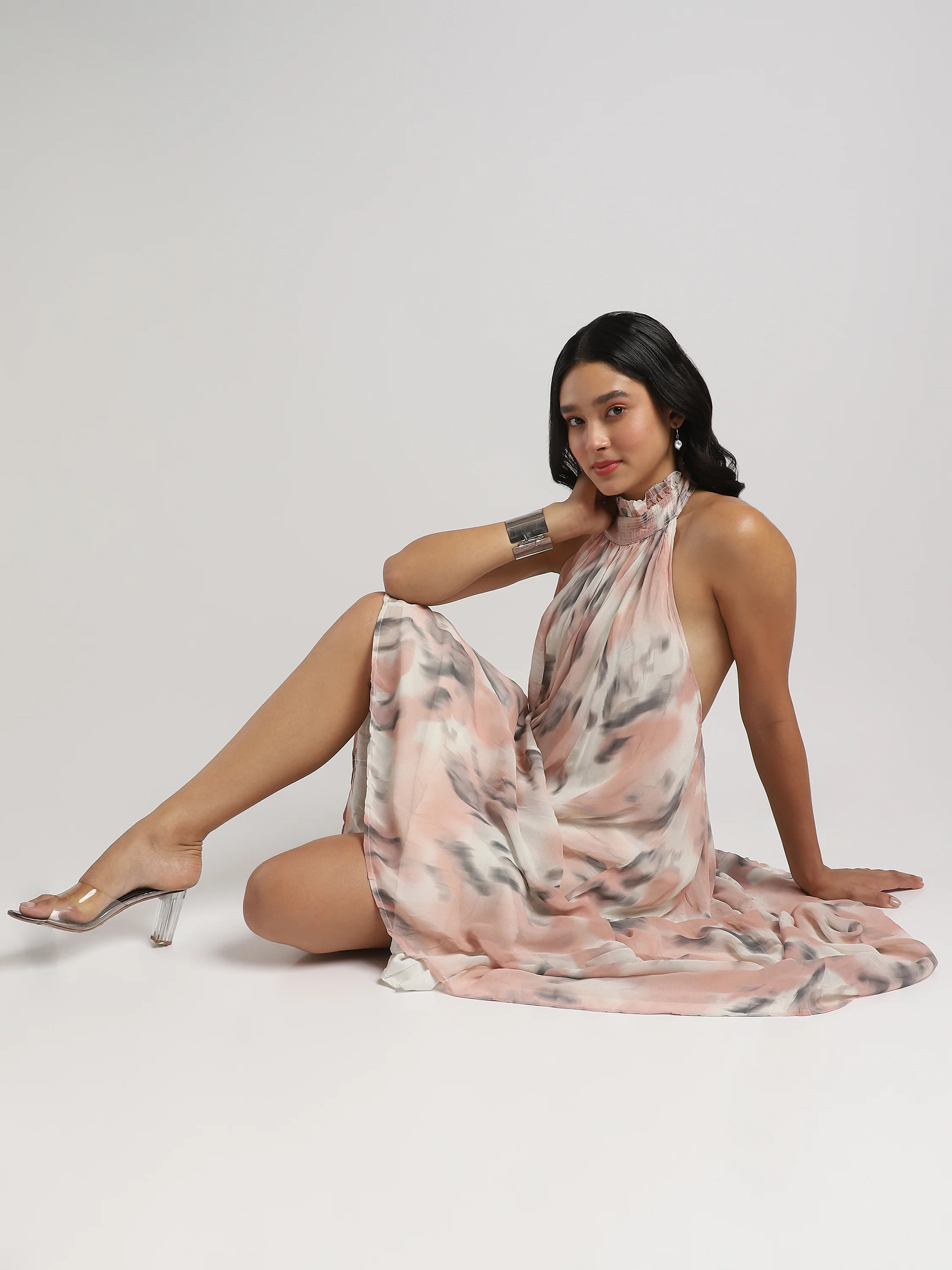 Women printed Backless maxi Flared dress - Image 3