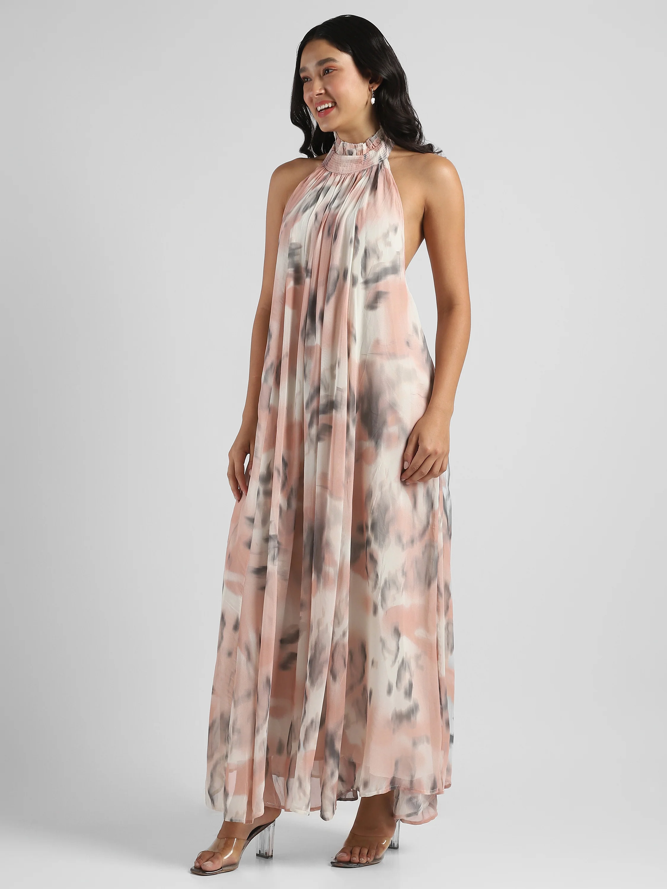 Women printed Backless maxi Flared dress - Image 7