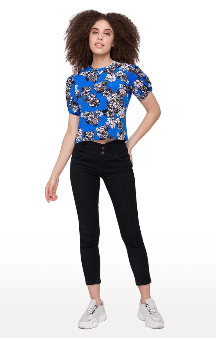 Women Floral Print Blue Top - Image 2