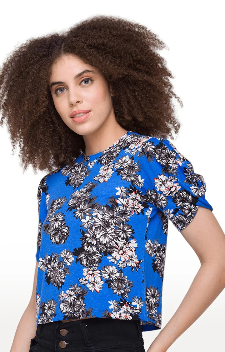 Women Floral Print Blue Top - Image 4