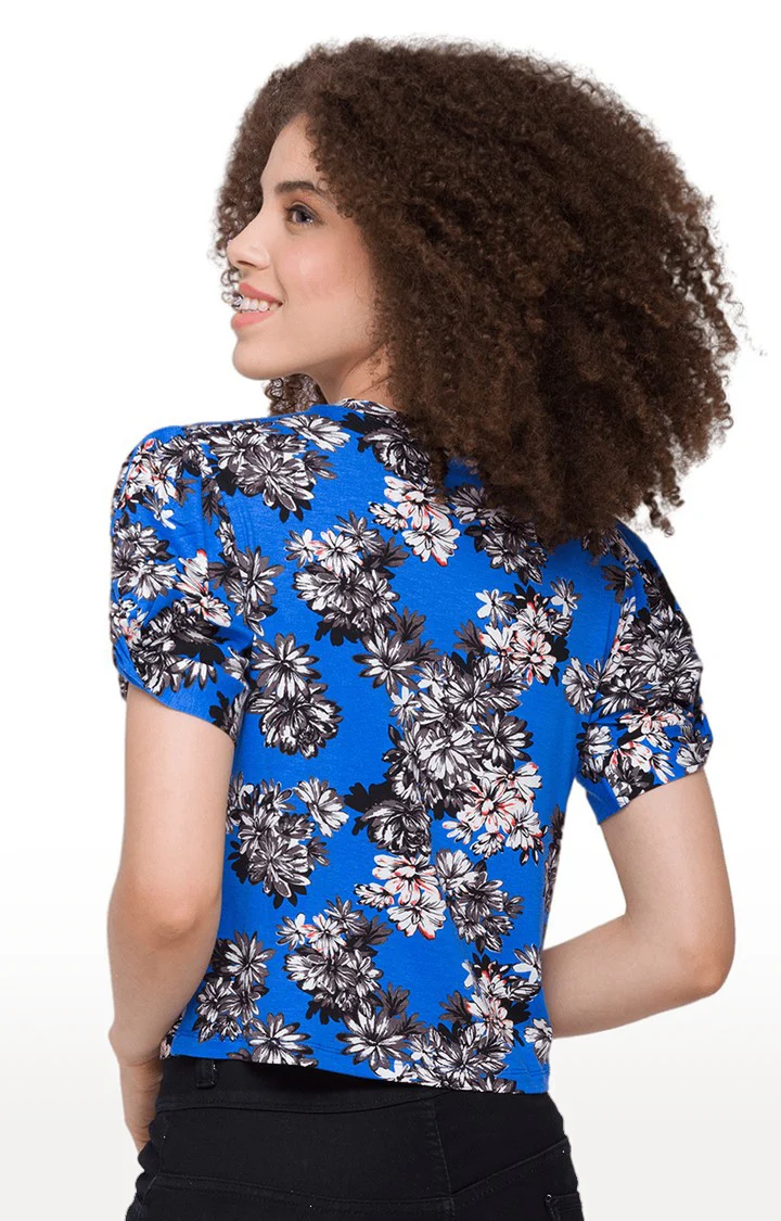 Women Floral Print Blue Top - Image 5