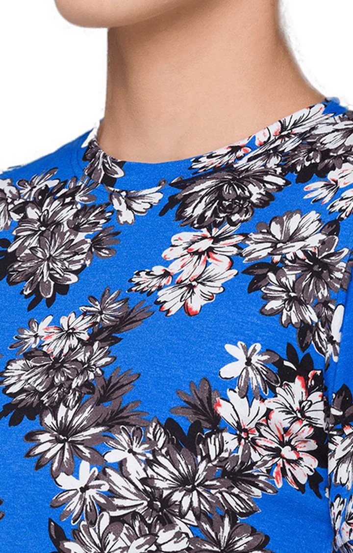 Women Floral Print Blue Top - Image 6