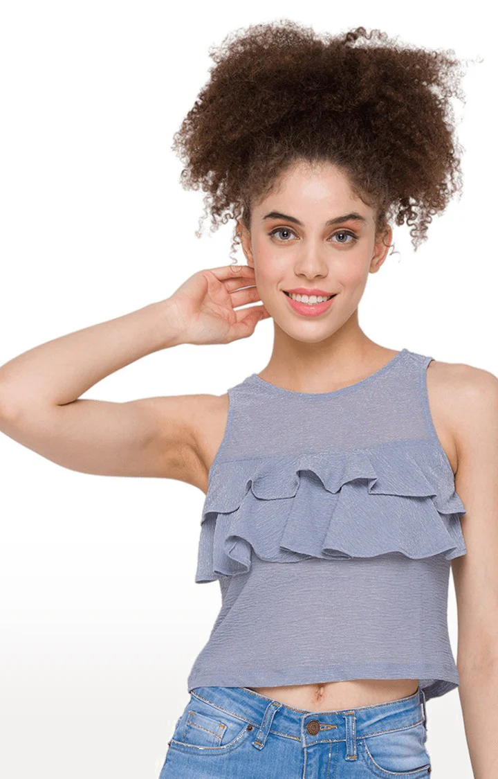Women Textured Sheer Crop Top