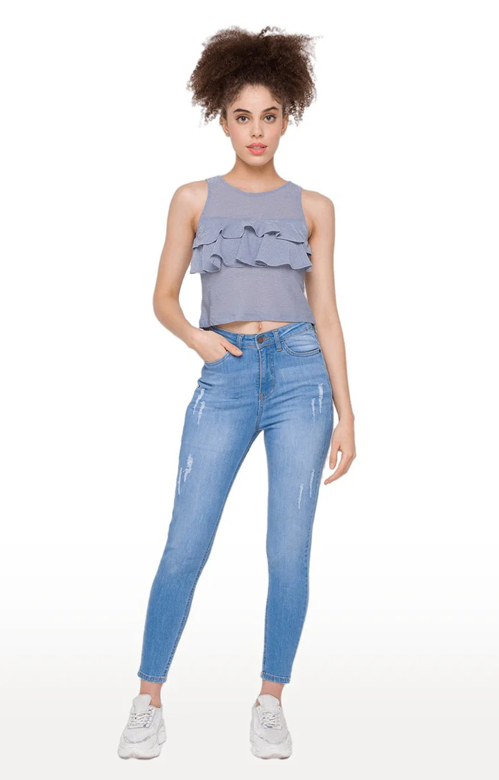Women Textured Sheer Crop Top - Image 2