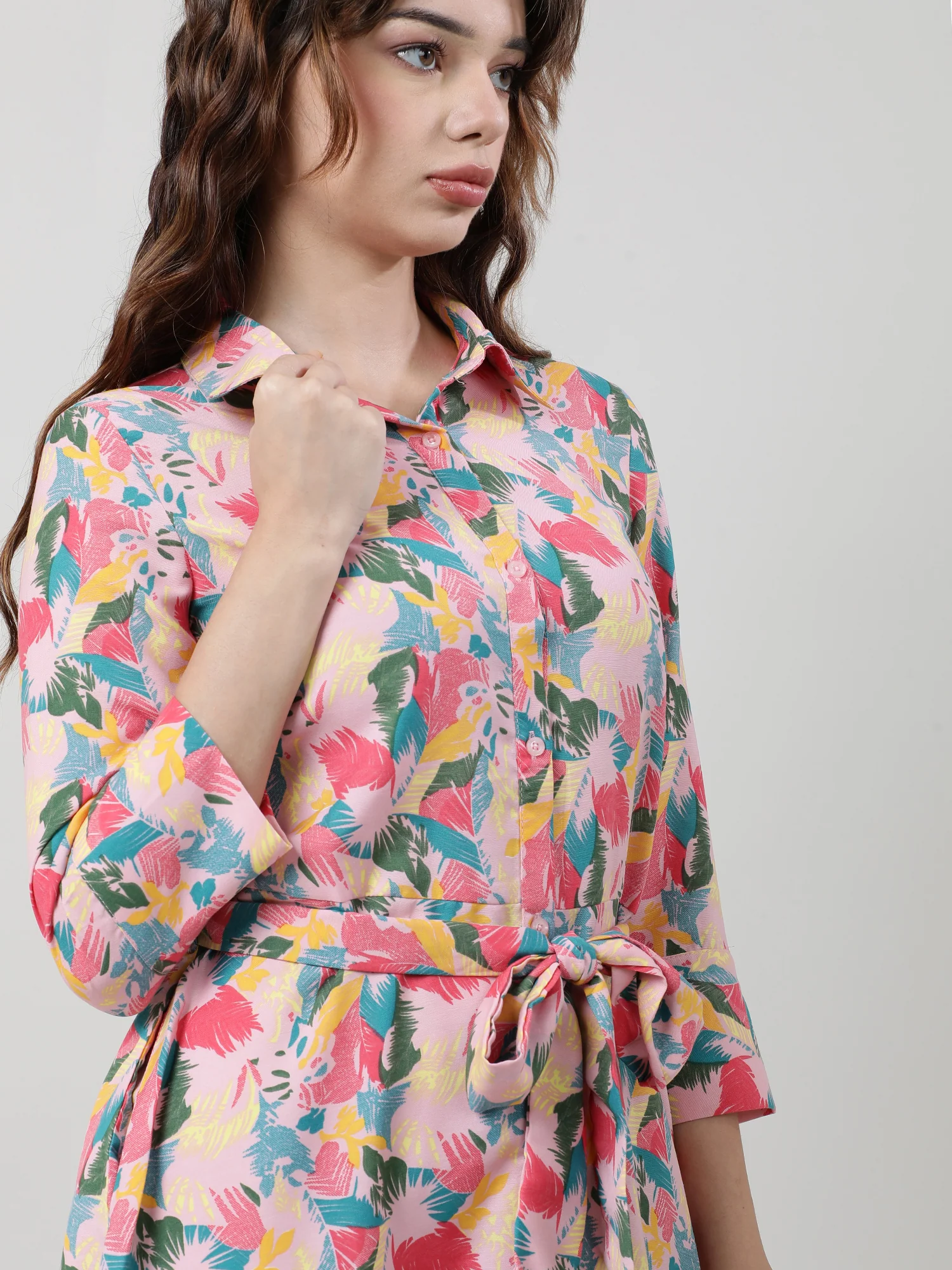Women Printed With Belt A Line Dress - Image 3