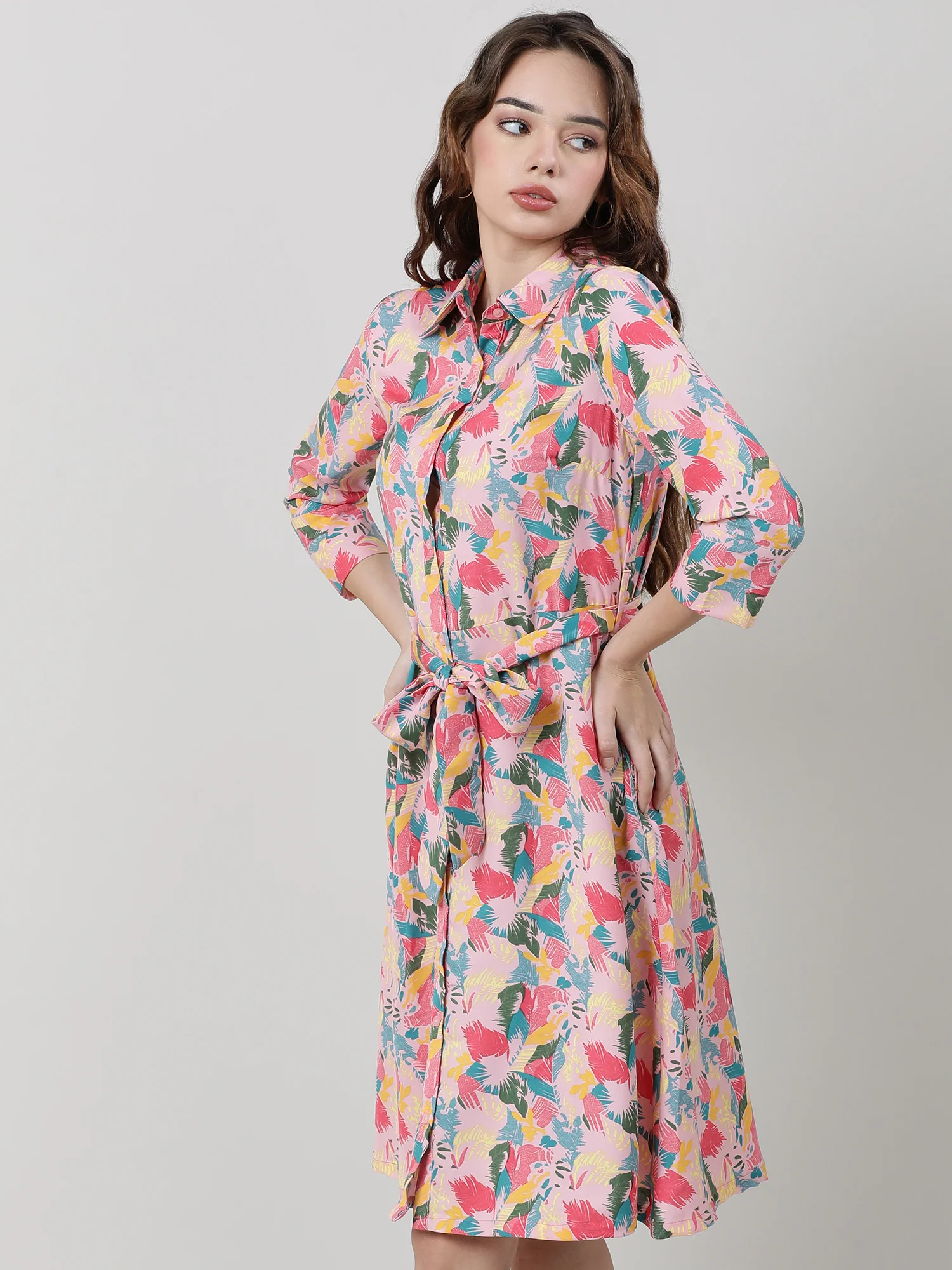 Women Printed With Belt A Line Dress - Image 4