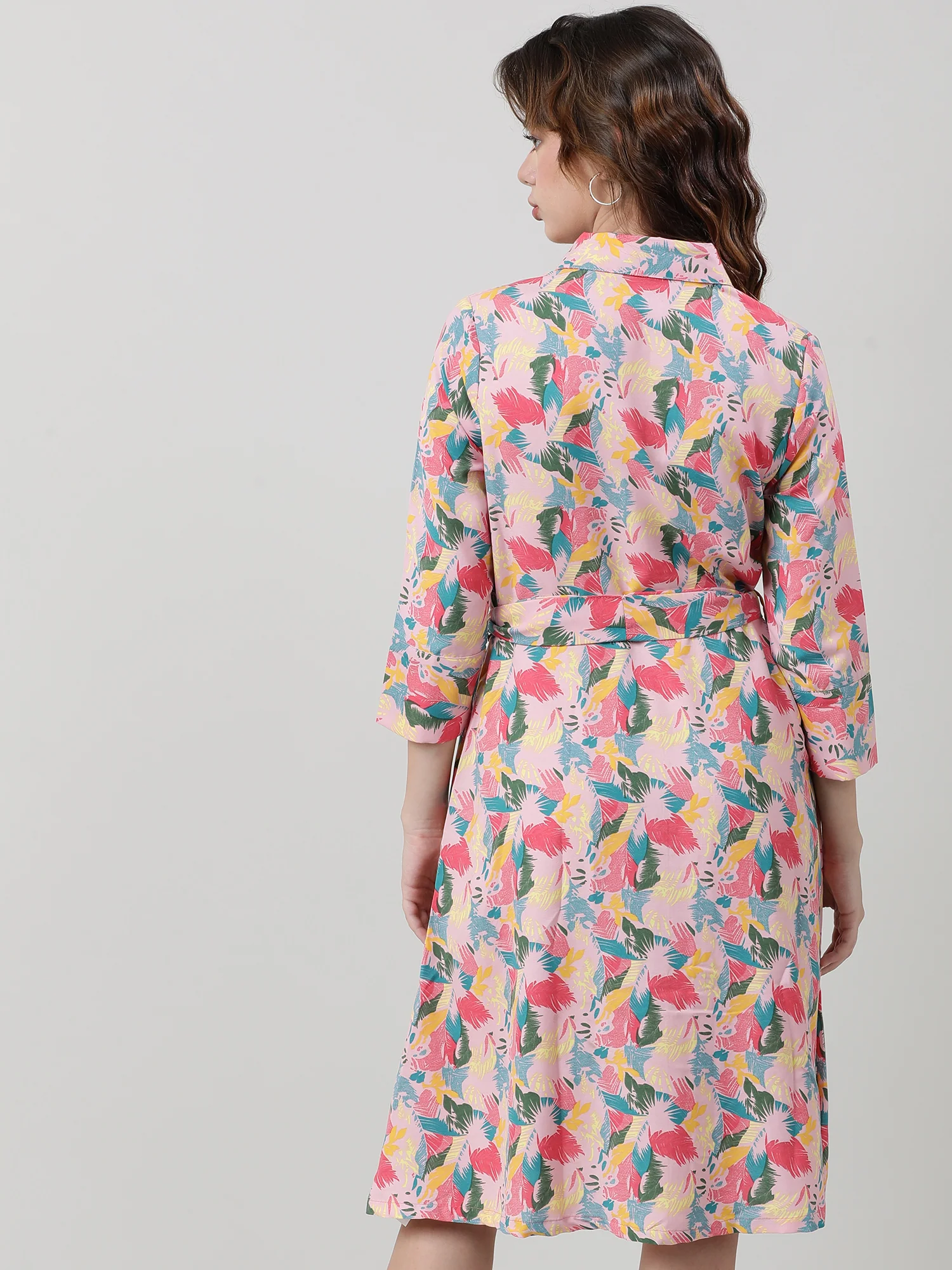 Women Printed With Belt A Line Dress - Image 5