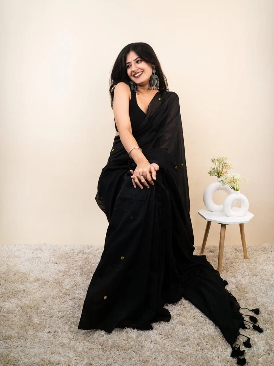 Women Pure Cotton Sequence Saree - Image 2