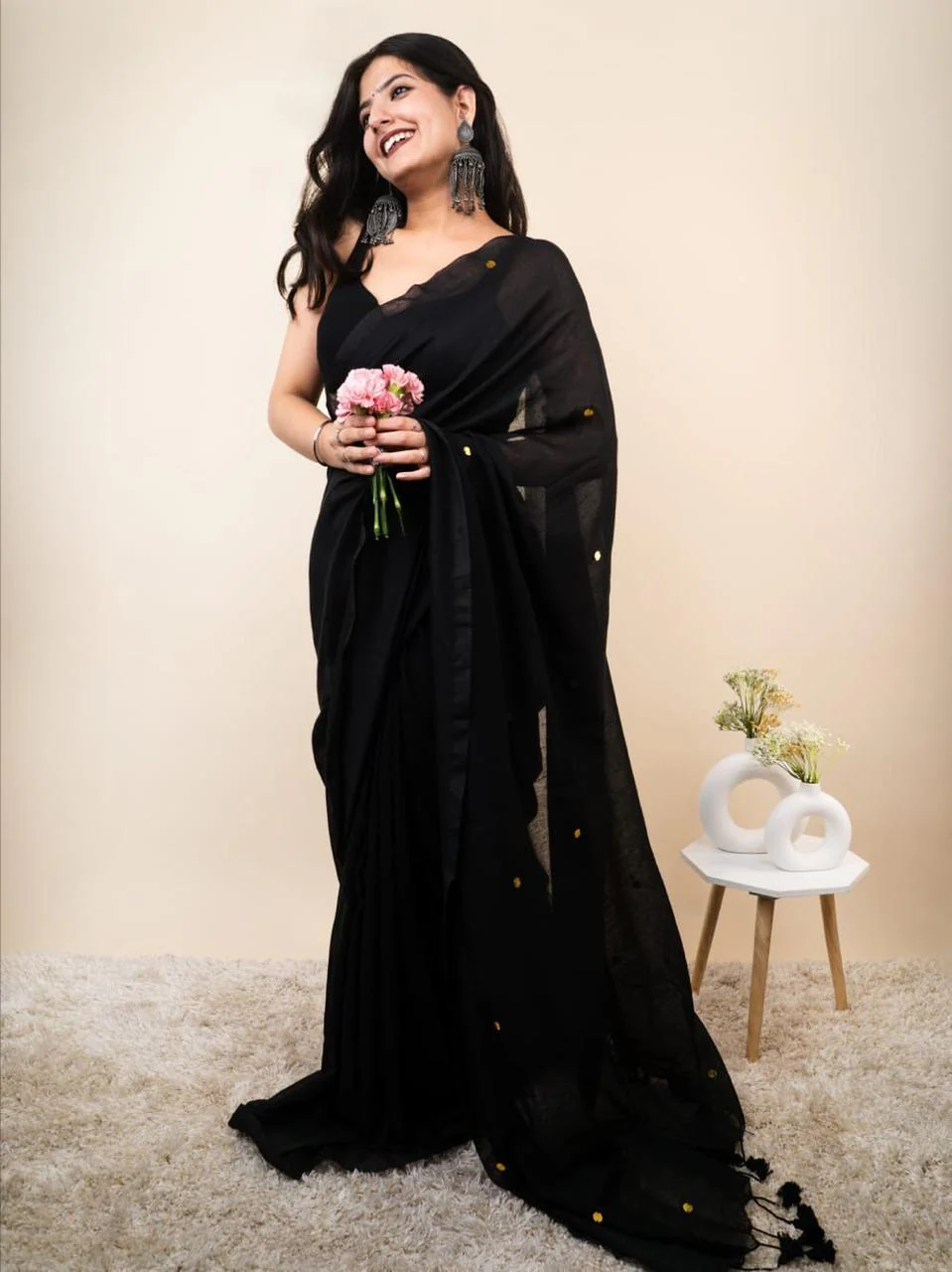 Women Pure Cotton Sequence Saree - Image 4