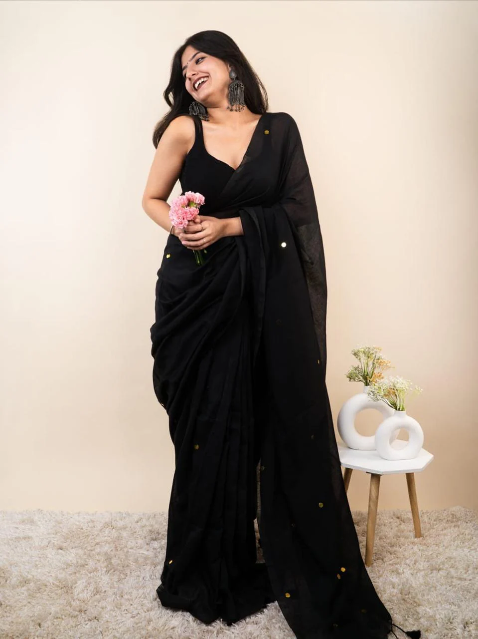 Women Pure Cotton Sequence Saree - Image 5
