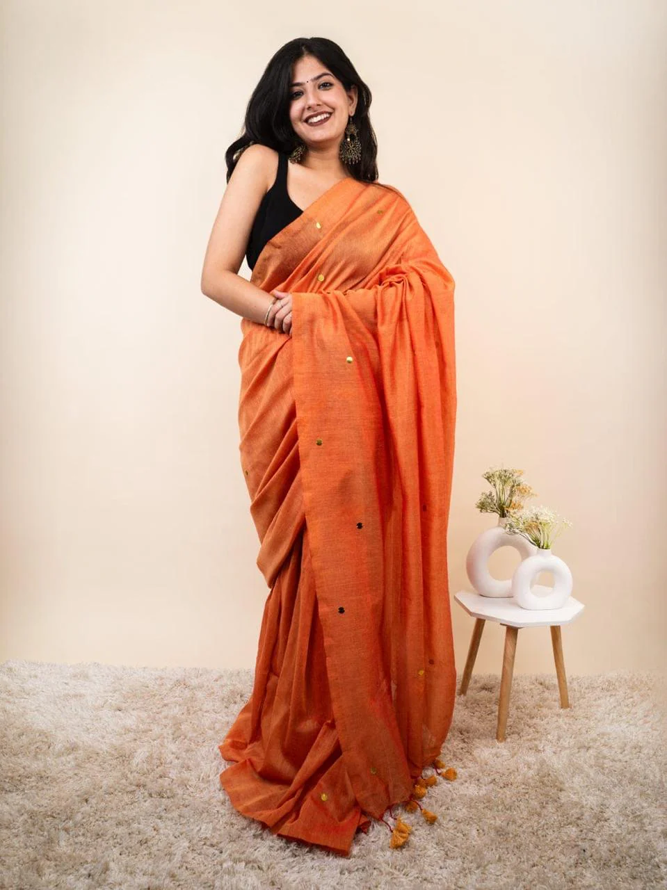 Women Pure Cotton Sequence Saree - Image 2
