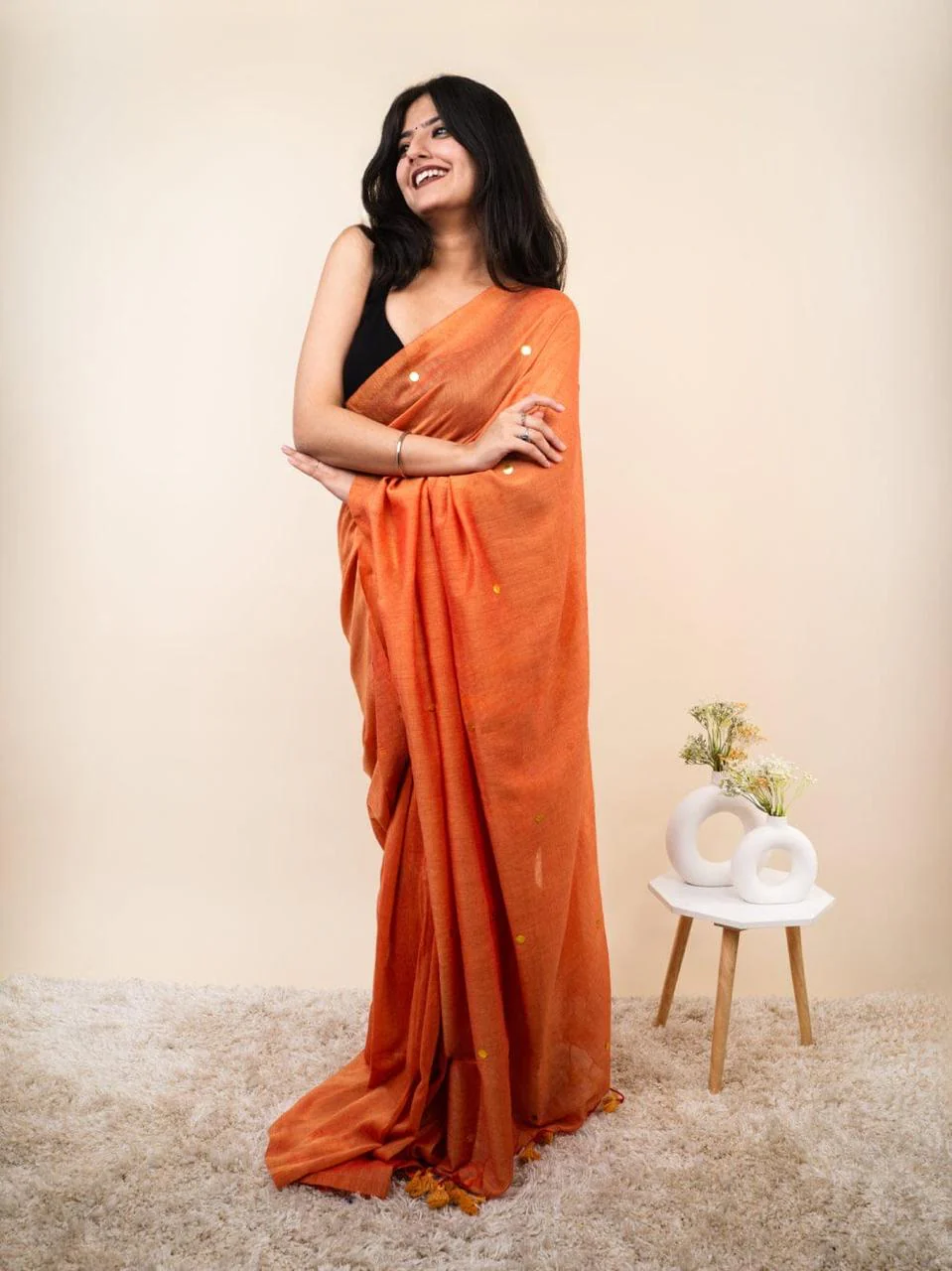 Women Pure Cotton Sequence Saree - Image 3