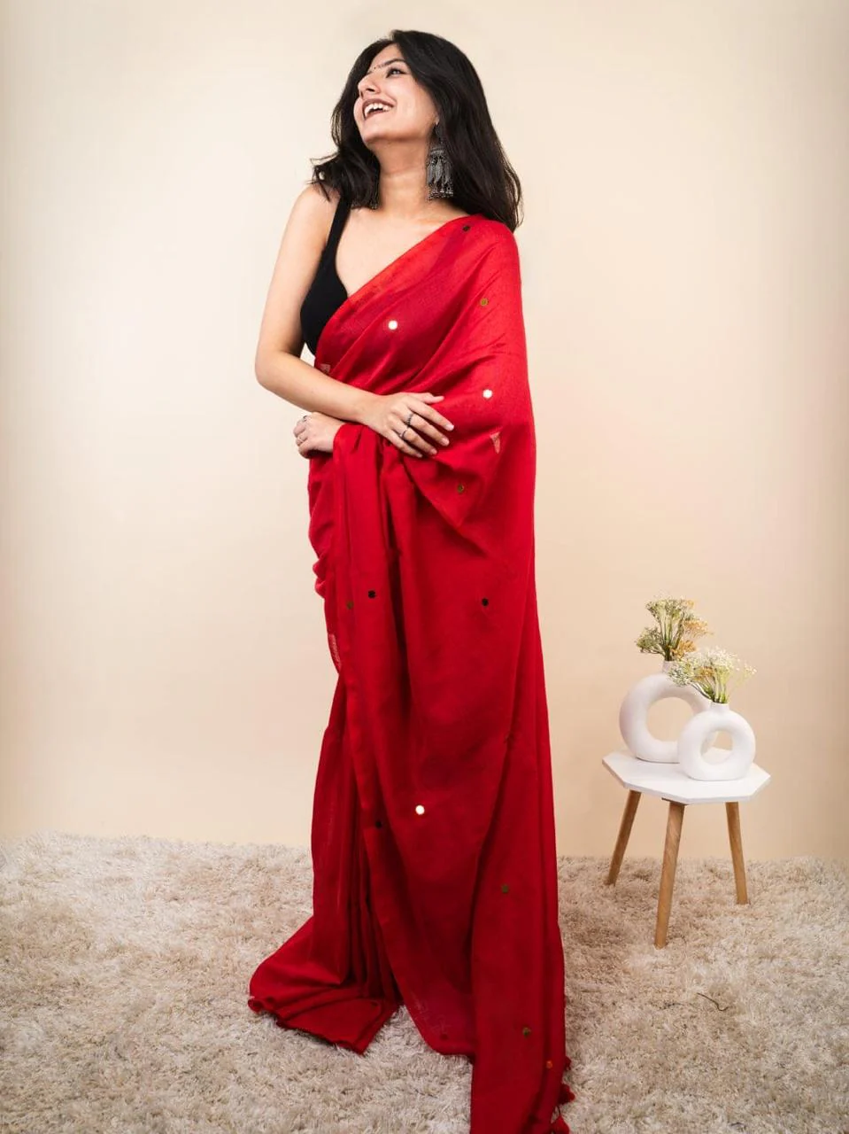 Women Pure Cotton Sequence Saree - Image 2
