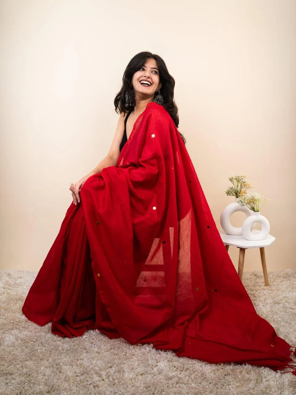 Women Pure Cotton Sequence Saree - Image 3
