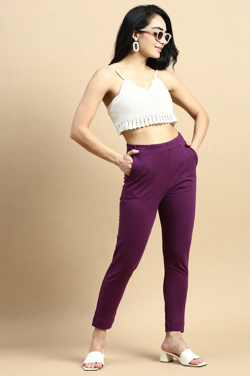 Women Purple Casual Pants - Image 5