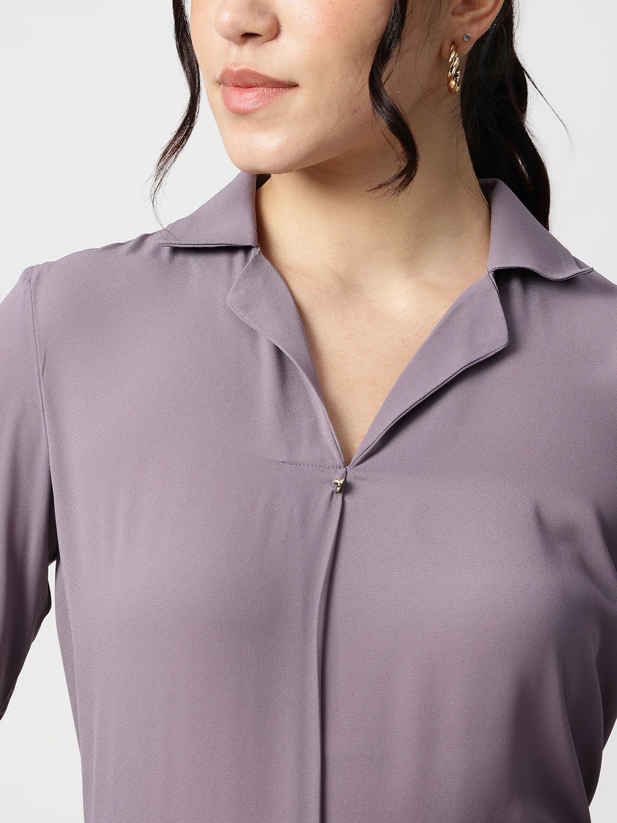 Women Purple Cuban Collar Shirt - Image 4