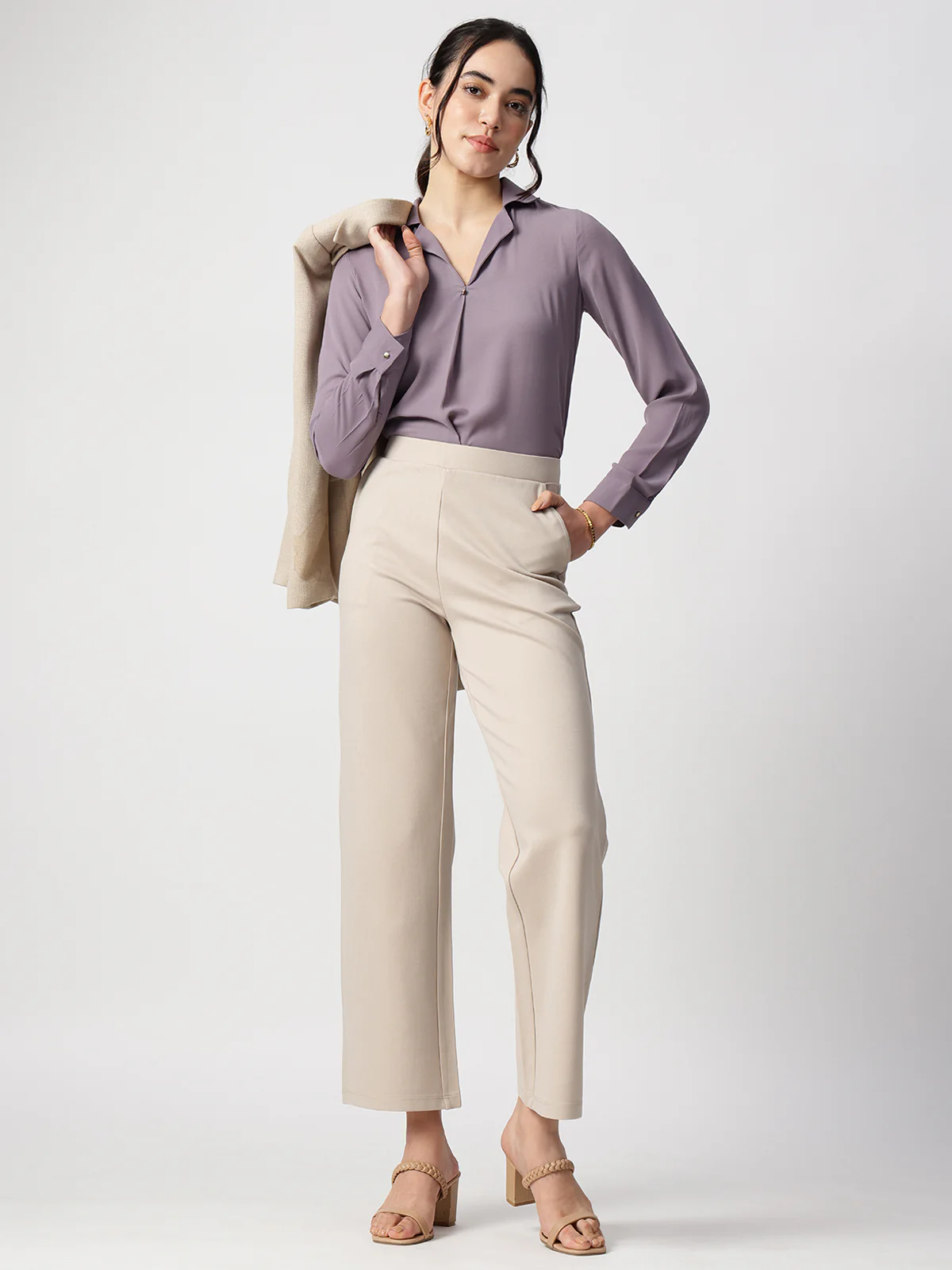 Women Purple Cuban Collar Shirt - Image 5
